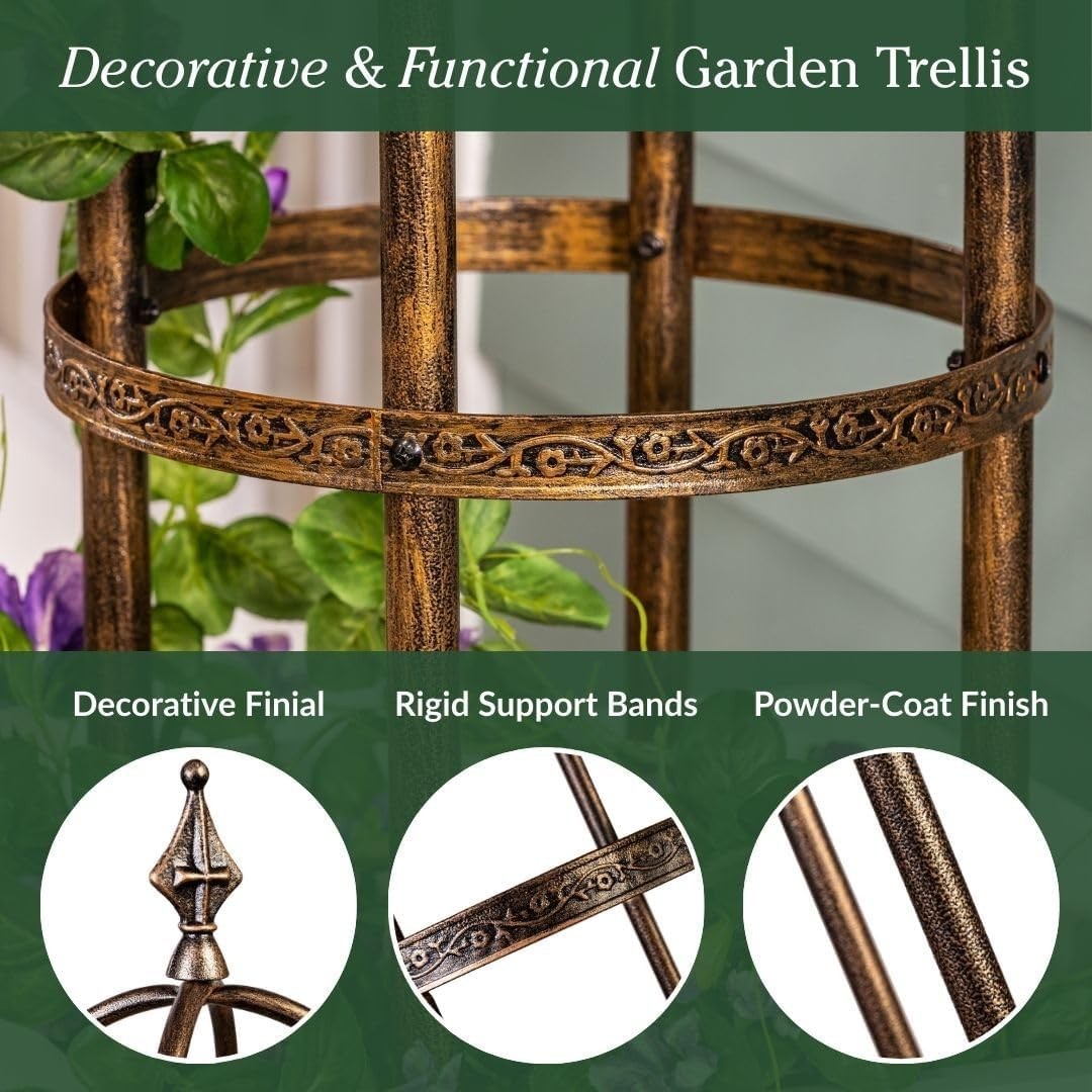 Elegant 5’H Metal Garden Obelisk – Stunning Antique Copper Trellis for Climbi…