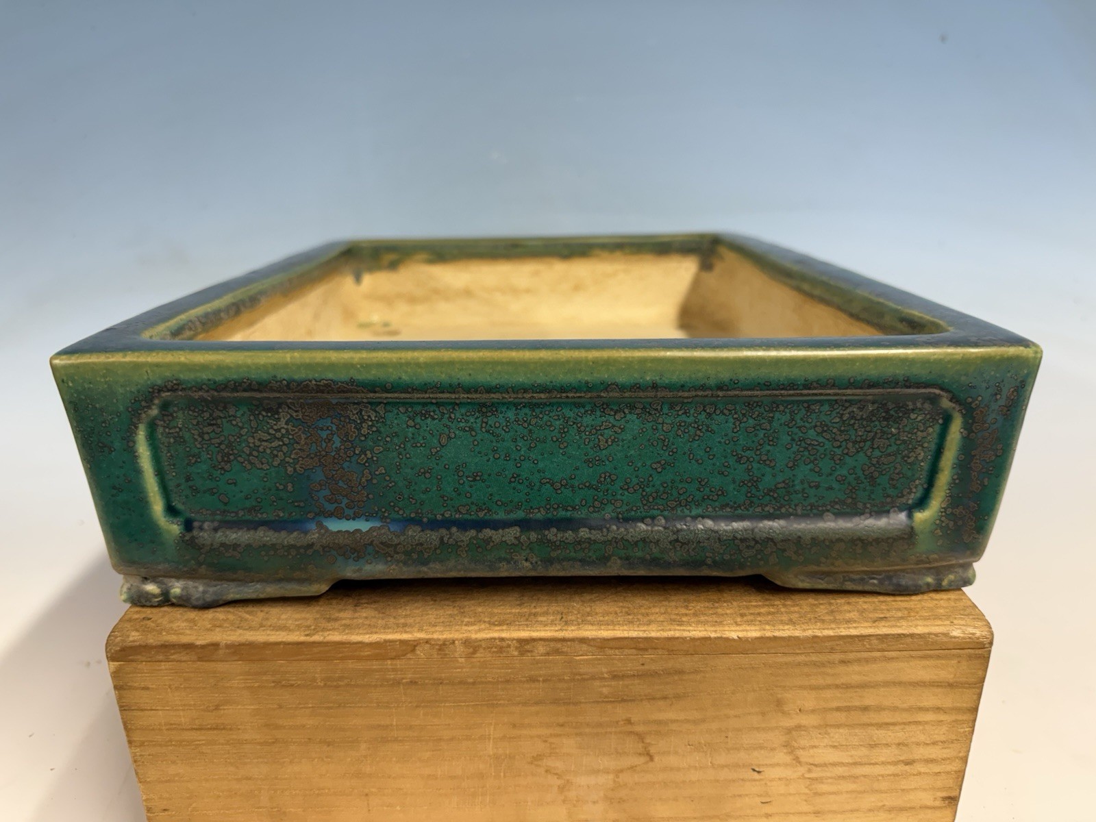Old Green Blue Glazed Tokoname Bonsai Tree Pot By Koyo 14 1/2” Rare Style