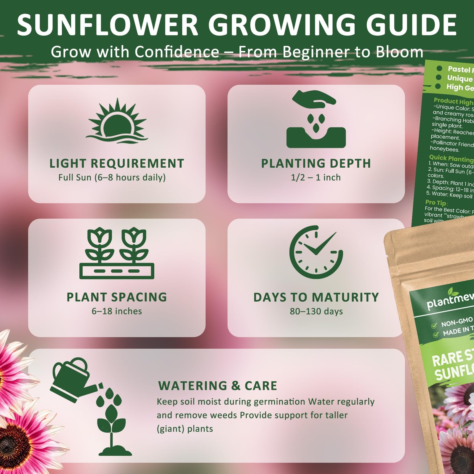 300+ Strawberry Pink Sunflower Seeds for Easy Garden Planting & Landscaping