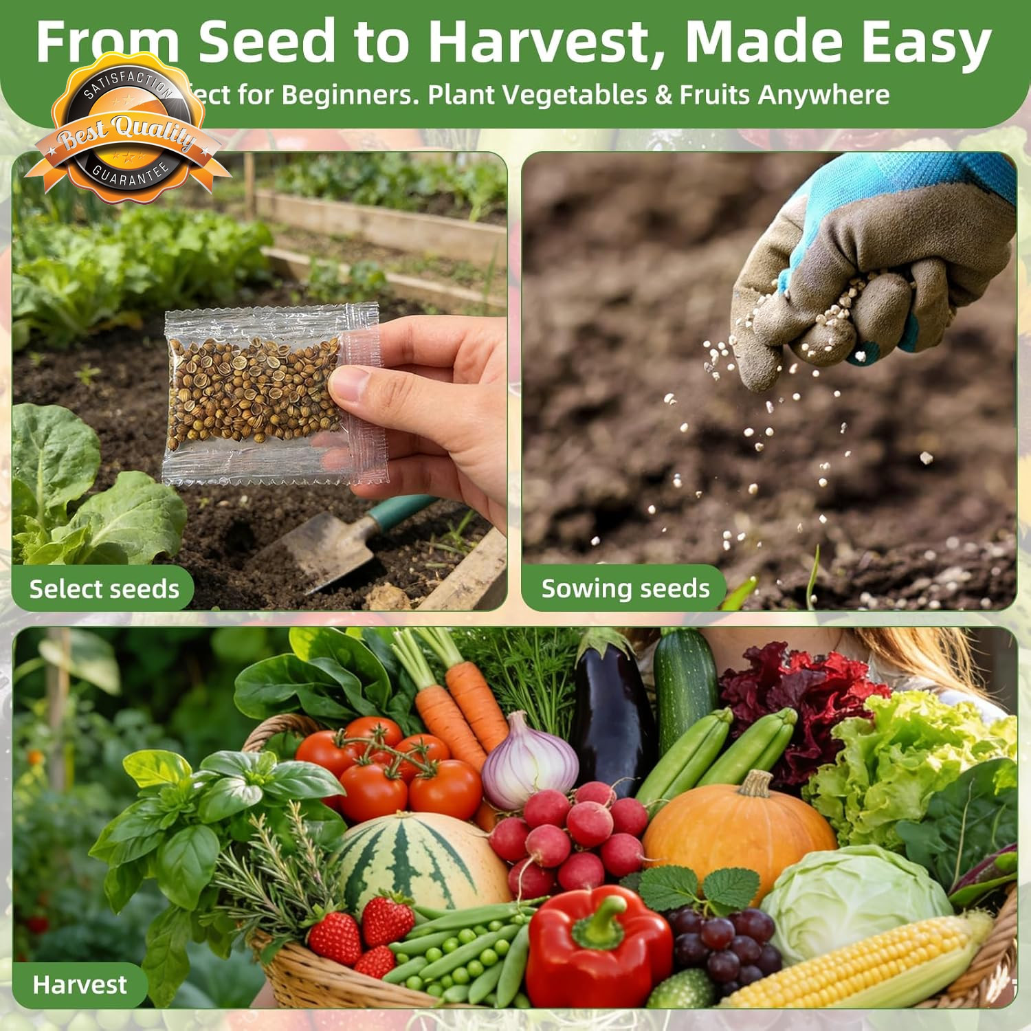 15000+ Heirloom Vegetable Seeds Non-GMO Seed Vault Survival Gear Kit