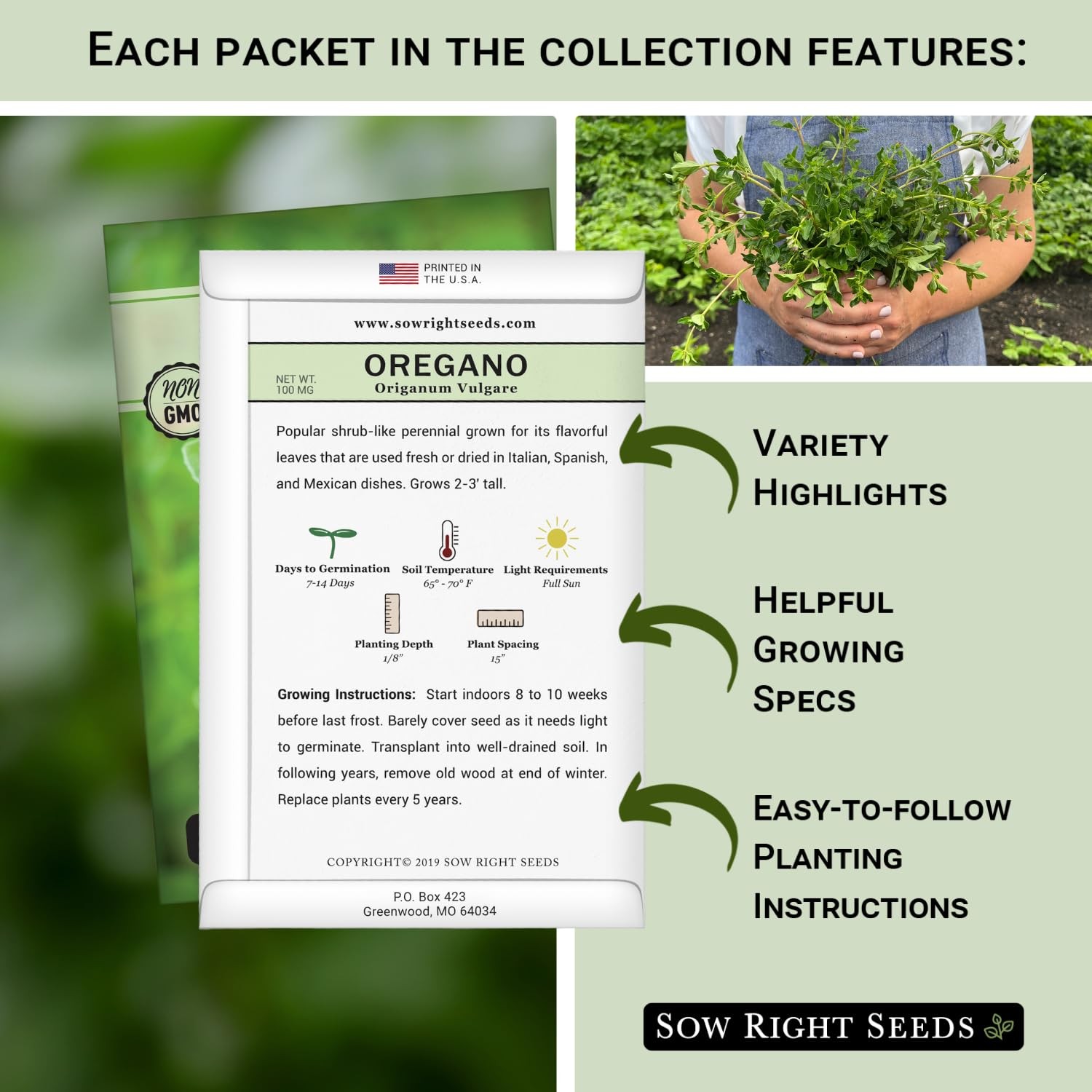 Sow Right Seeds – Perennial Herb Garden Seed Collection – Mint, Lavender, Mix