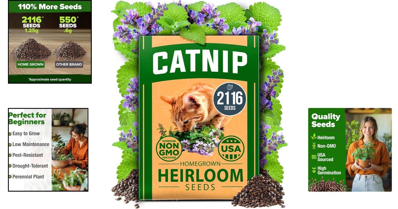 Pet Friendly Catnip Seeds – Bulk Pack of 2,116 for Healthy Cats & Gardens