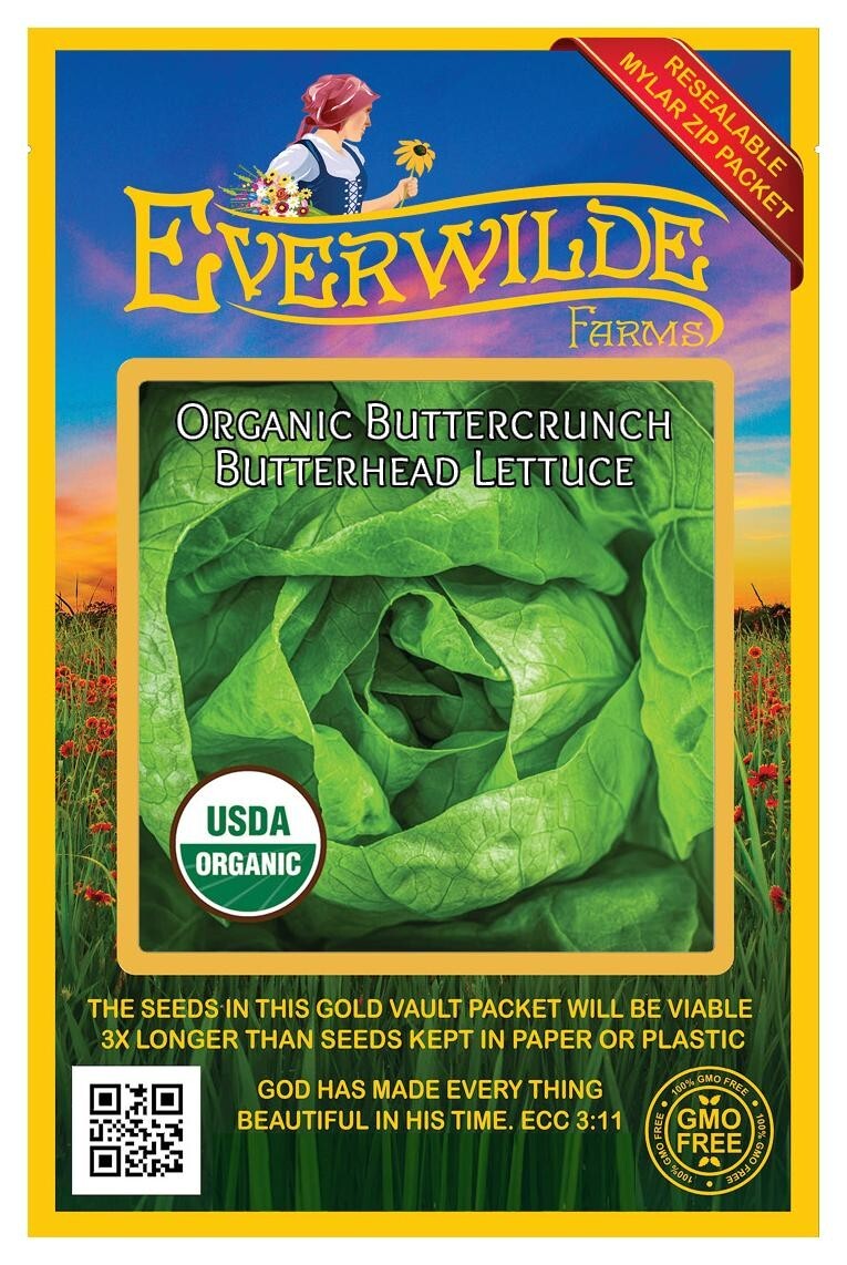 500 Organic Buttercrunch Butterhead Lettuce Seeds – Everwilde Farms Mylar Packet
