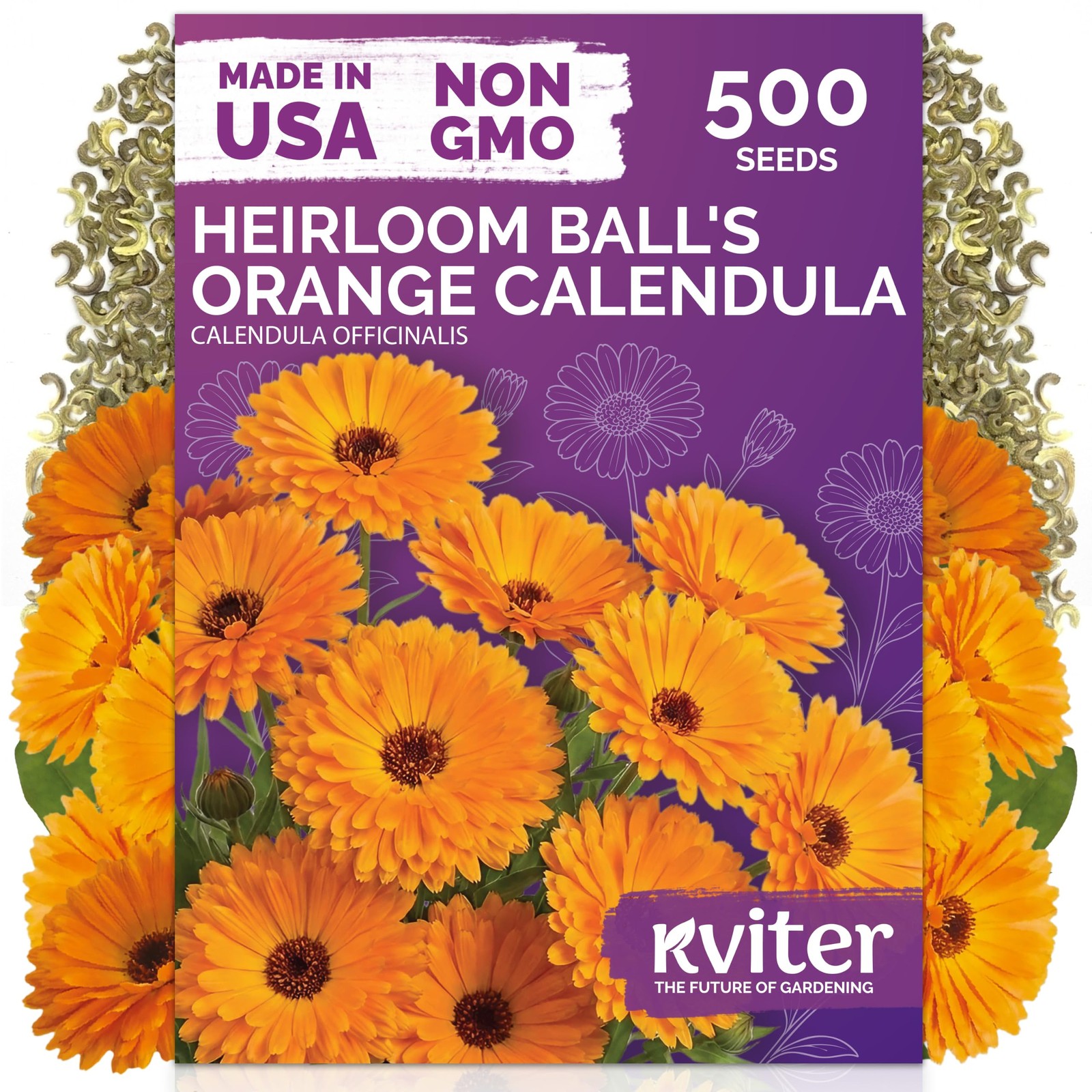 KVITER 500 Ball’s Orange Calendula Seeds (Calendula Officinalis)