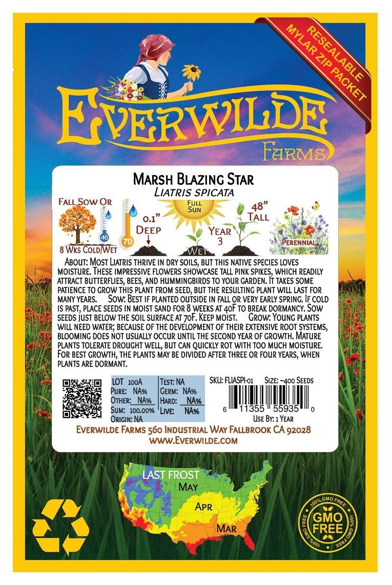 400 Marsh Blazing Star Wildflower Seeds – Everwilde Farms Mylar Seed Packet