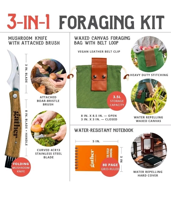 New Gather Americana 3-in-1 Mushroom Foraging Kit – Harvest Natures Bounty