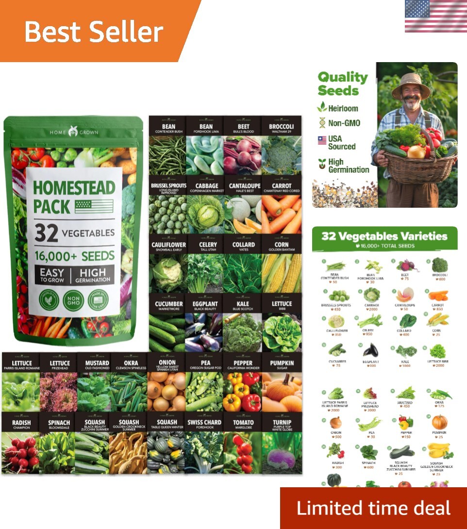 Grow 32 Varieties of Heirloom Vegetables – 95% Germination Rate, 16,000+ Seeds