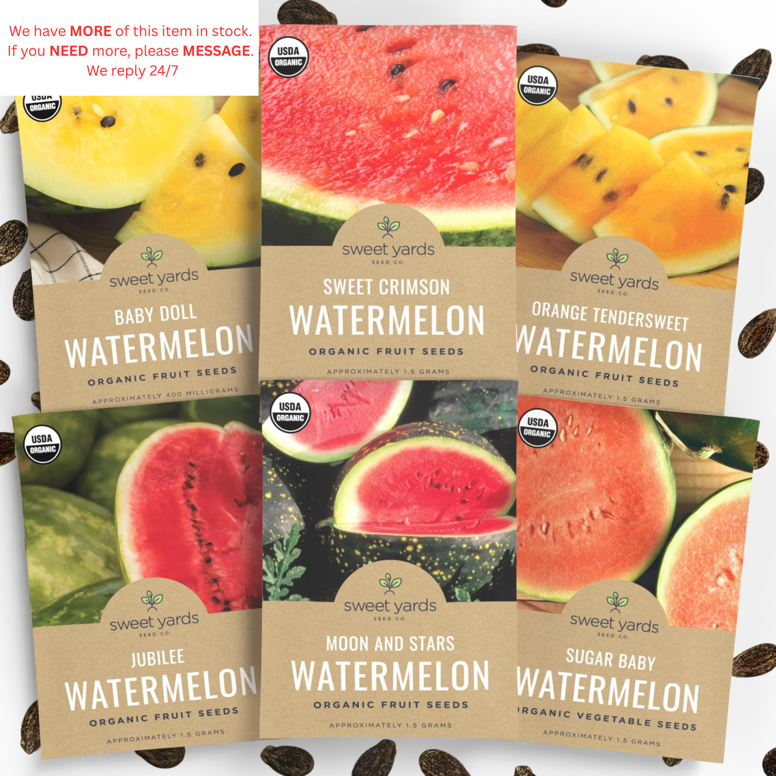 Organic Watermelon Seeds Variety Pack – 6 Individual Packs – 2026 Season Red