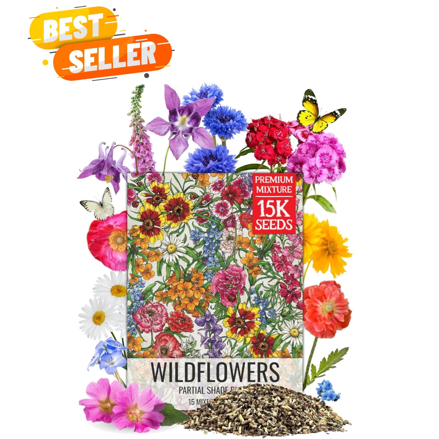 Wildflower Seed Mix – 1 Ounce of 14+ Varieties for Partial Shade Gardens