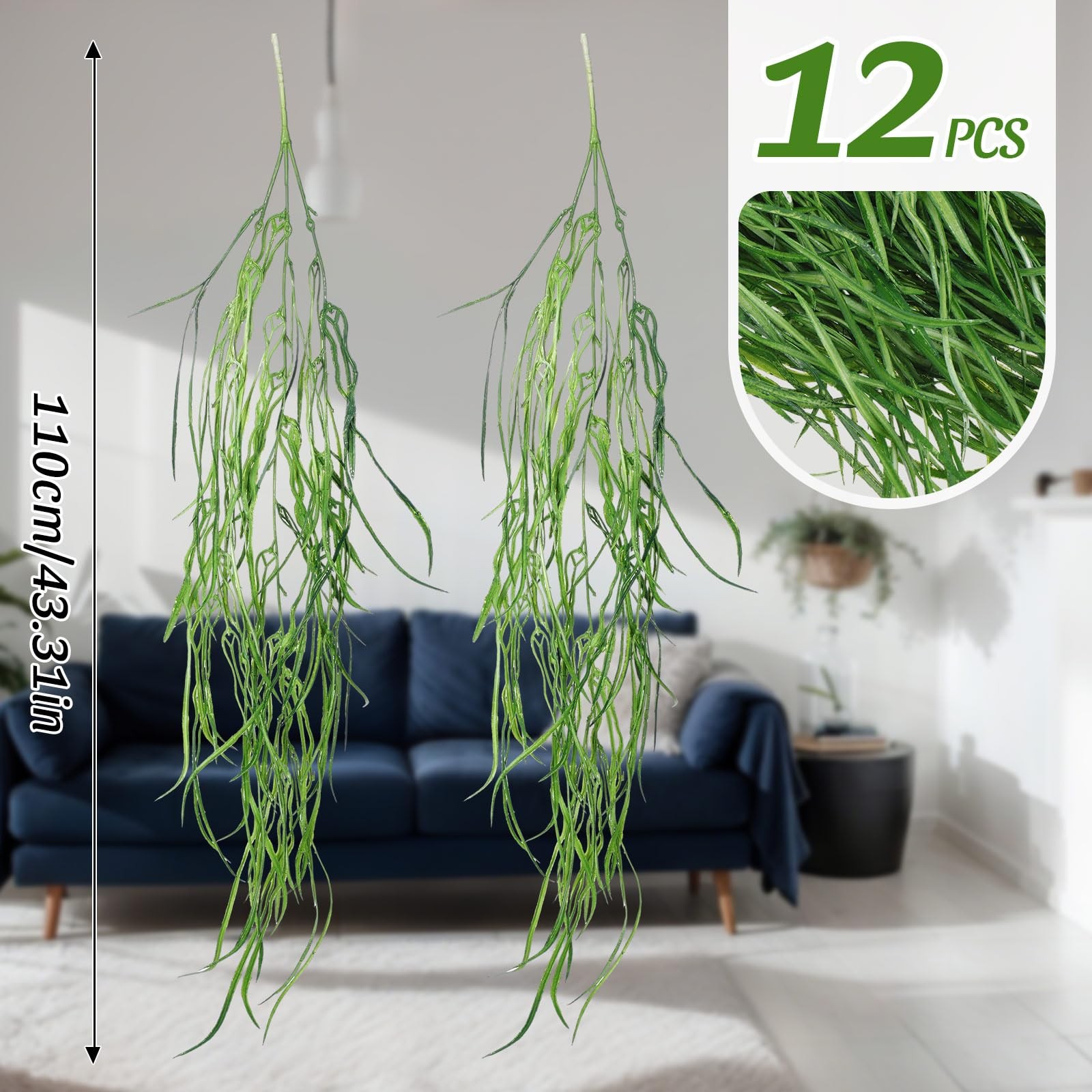 Suncalla 12 Pcs Fake Spanish Moss 43 Inch Artificial Stylish Style, Green
