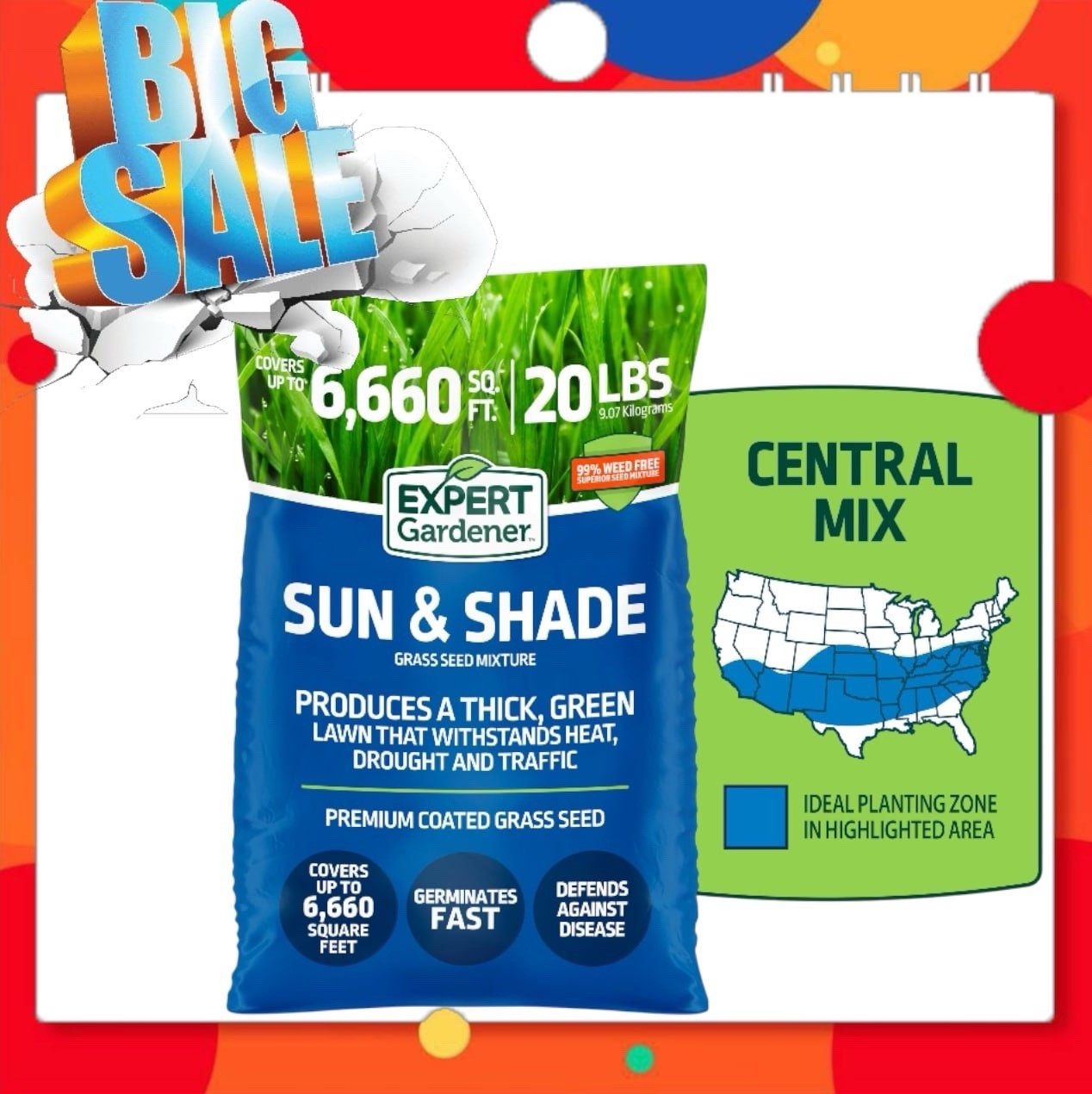 Expert Gardener Southern Grass Seed Mix for Sun to Partial Shade, 20 lb