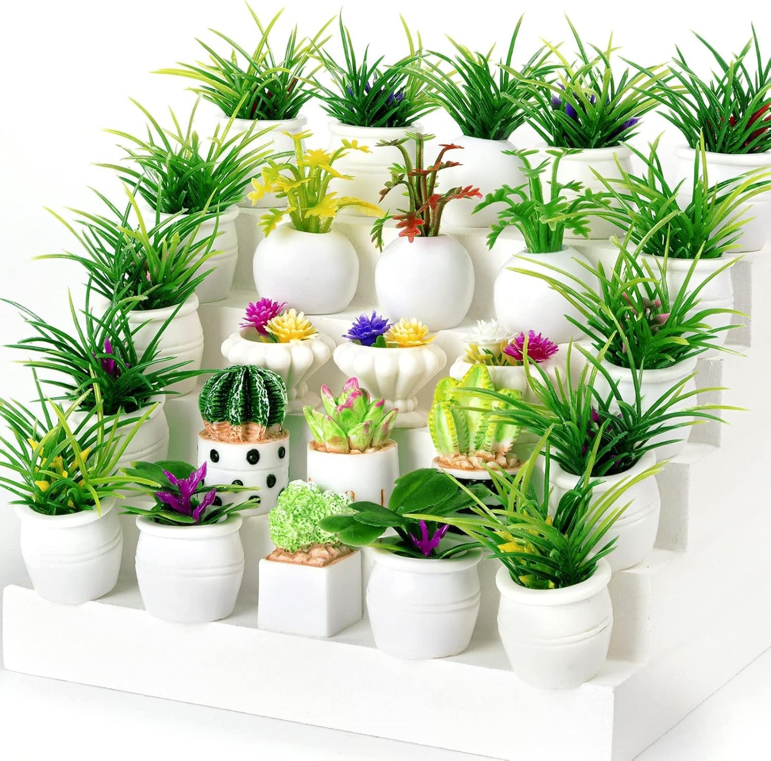 26Pcs Resin Miniature Potted Plants for 1:12 Dollhouse Décor – Vibrant Gift
