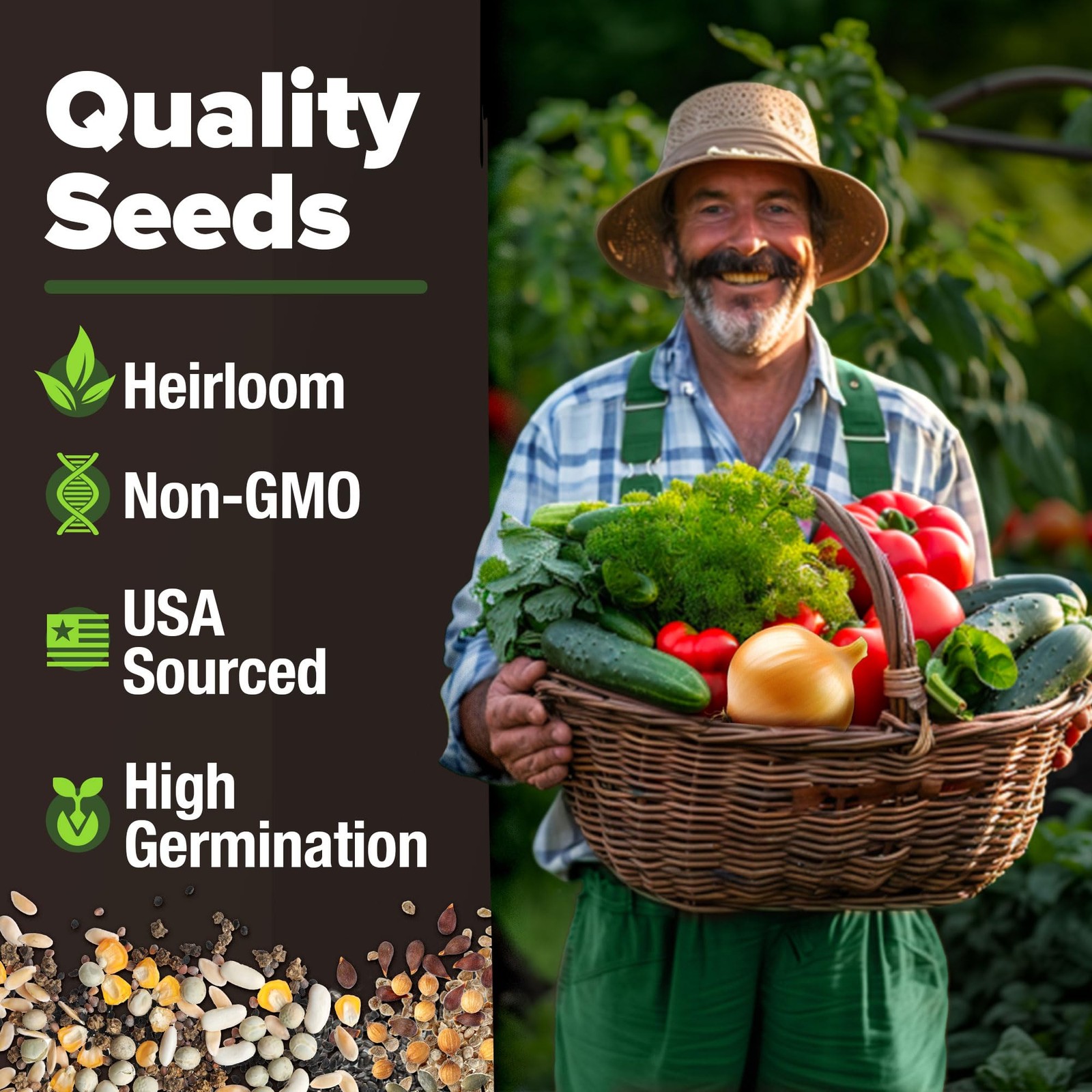 HOME GROWN Heirloom Vegetable Seeds – 15 Varieties, 7,000+ Non 15-Pack, Green