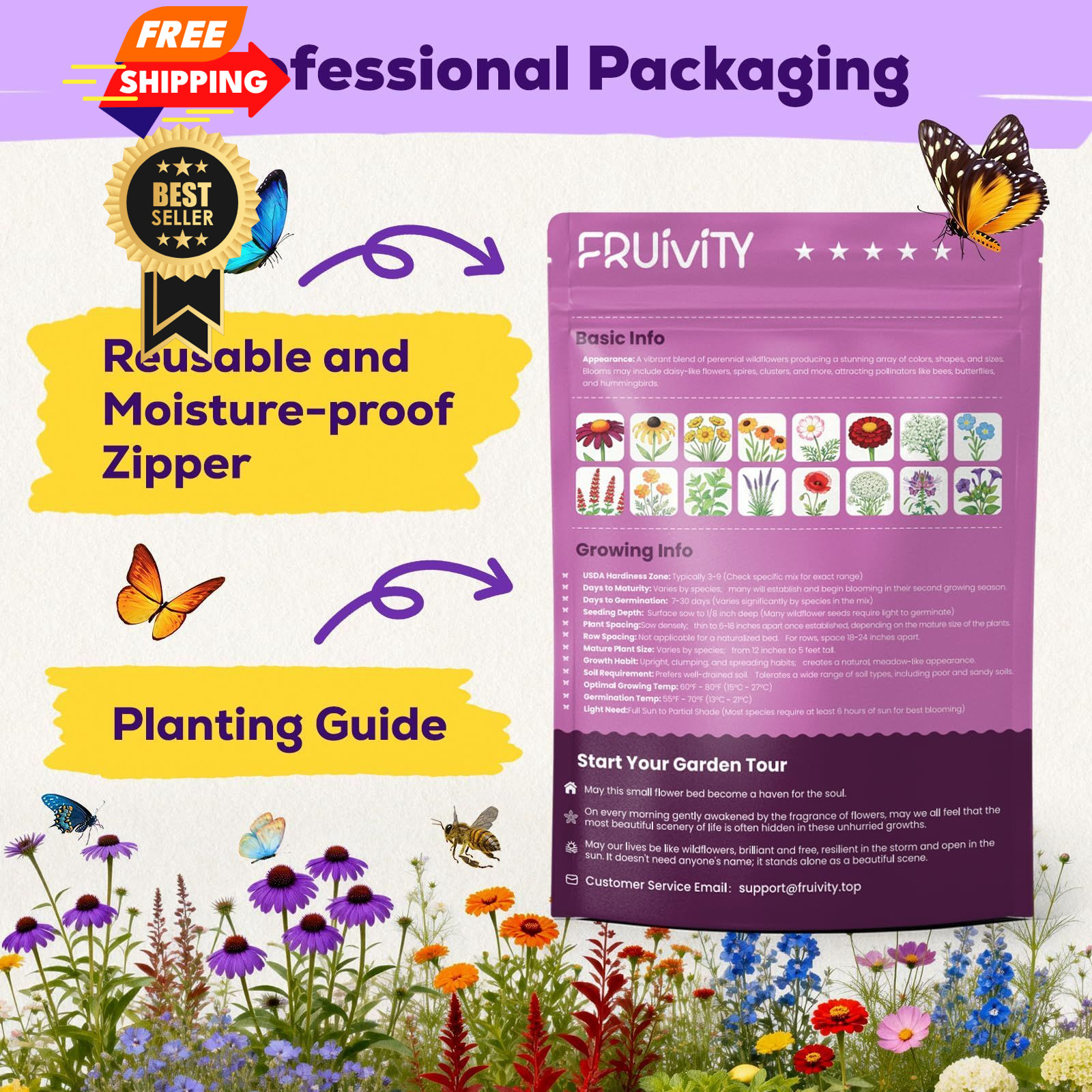 200,000+ Wildflower Seeds Bulk (4oz) – 16 16 Variety Perennial Mix, Colorful