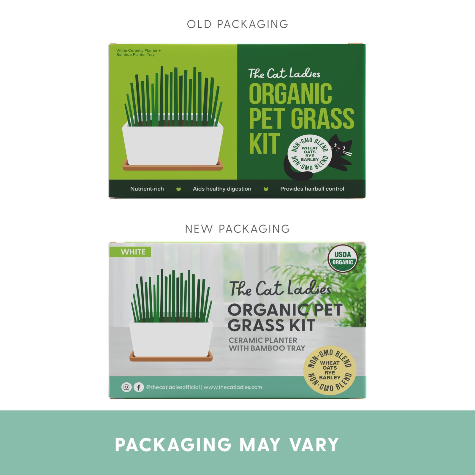 Organic Cat Grass Growing Kit – Seed Mix, Soil & Ceramic Planter for Hairball