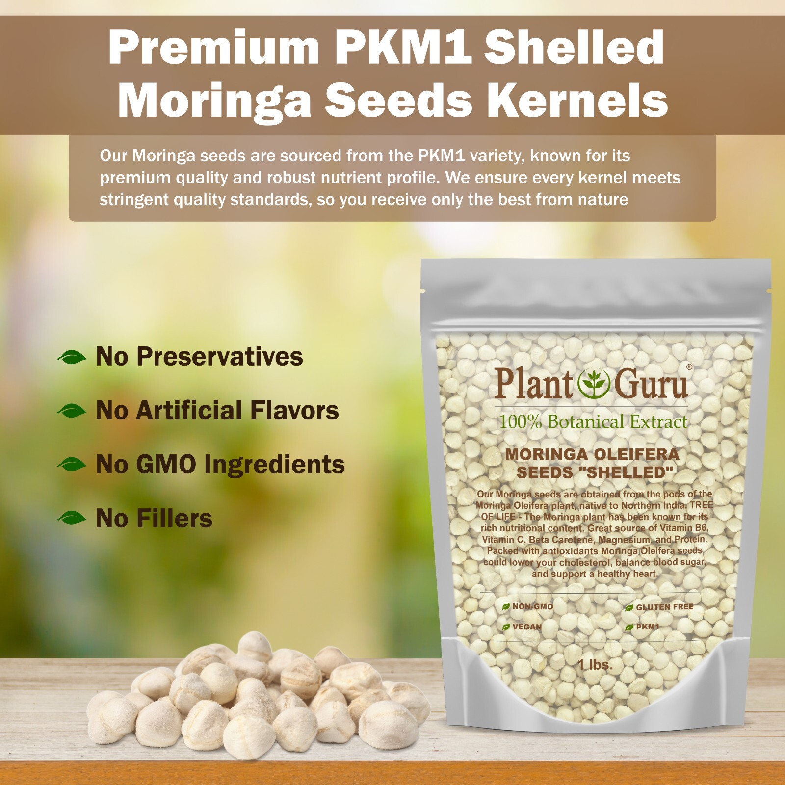 100 Moringa Oleifera Seeds Kernel 1 oz. SHELLED Fresh Organic Semilla De Moringa