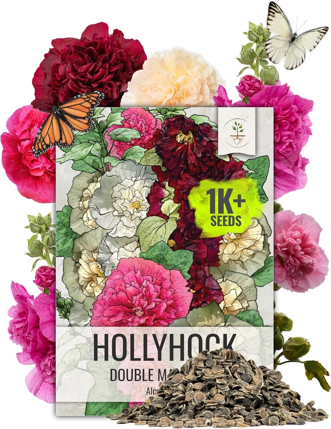Seed Needs Hollyhock Seeds Double Majorette Blend | 1,000+ Heirloom Seeds Alc…