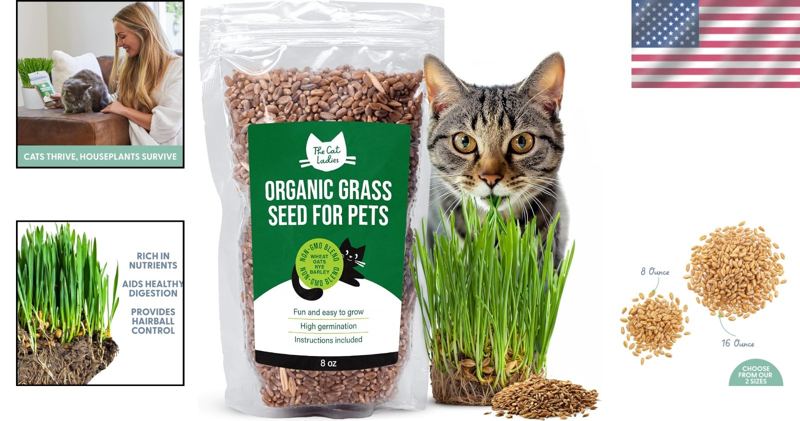 Healthy Organic Cat Grass Seed – 8oz Non-GMO Blend for Indoor & Outdoor Use