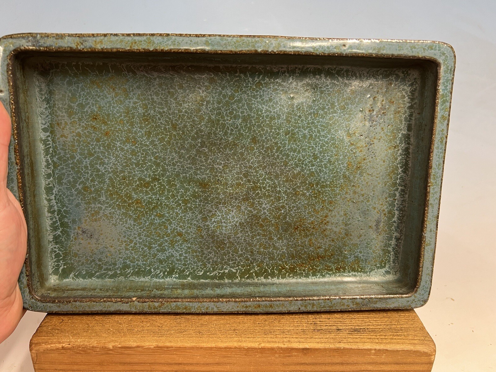 Blue Green Glazed Suiban For Suiseki Bonsai Tree Pot 11 1/2” By Harumatsu