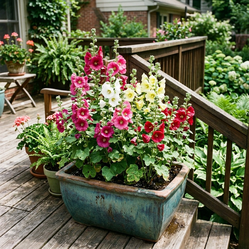 100 Dwarf Mixed Hollyhock Seeds for Planting – Long Lasting Patio Blooms