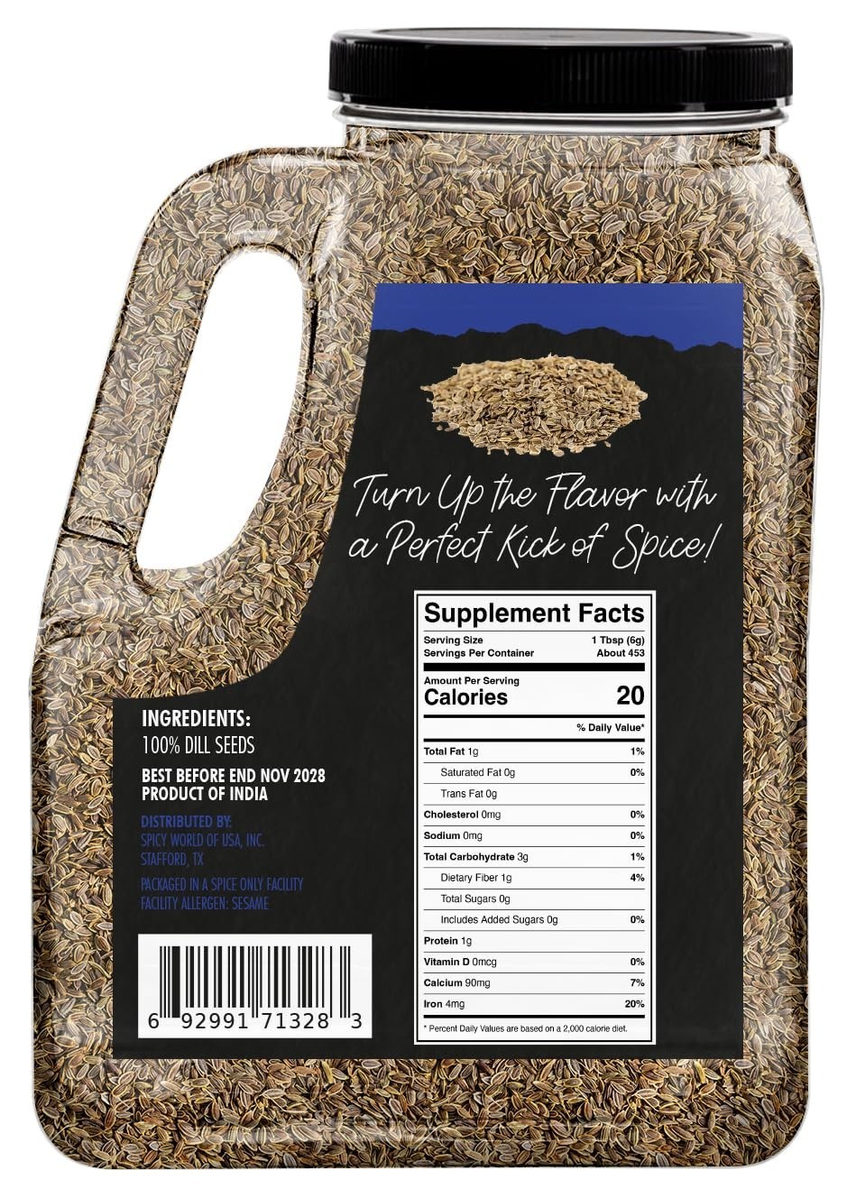 Bulk Dill Seeds 6 LB Jar – Whole Spice for Pickling & Cooking, Resealable Contai