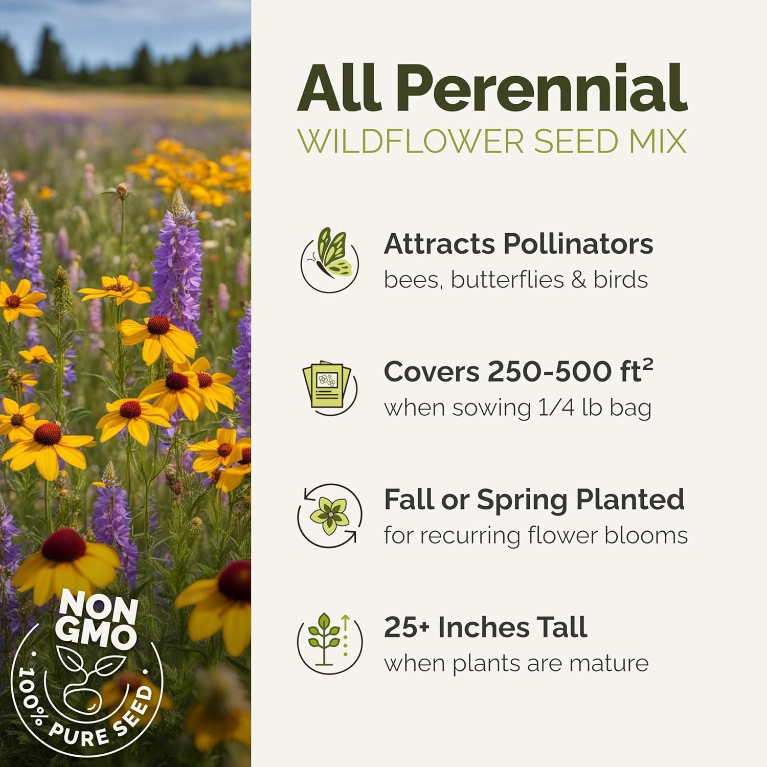 Perennial Wildflower Seed Mix, 5 Lb – 2.4M+ Seeds for Pollinator Gardens