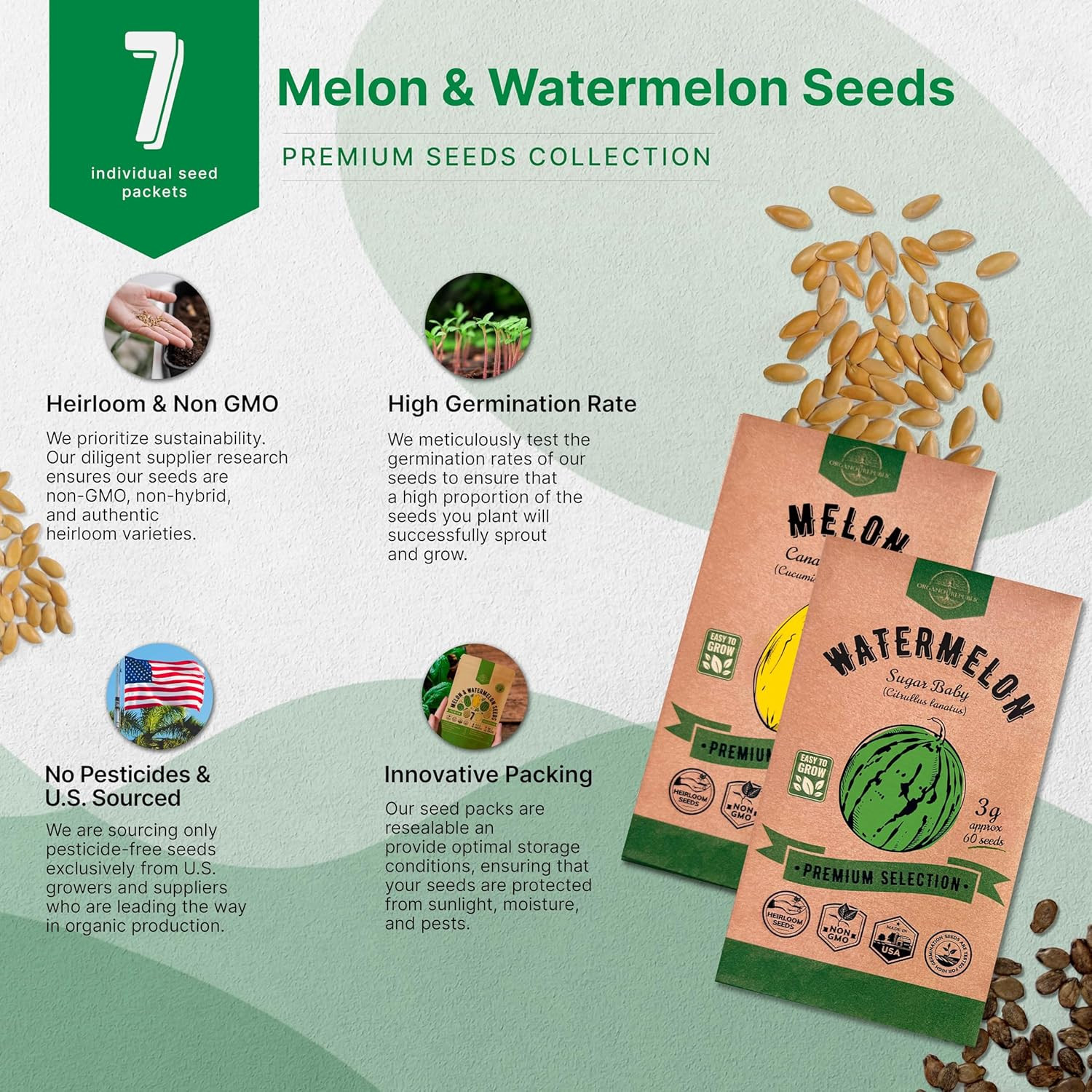 Melon & Watermelon Seeds Pack – 480+ Non-GMO Heirloom Fruit Garden Variety