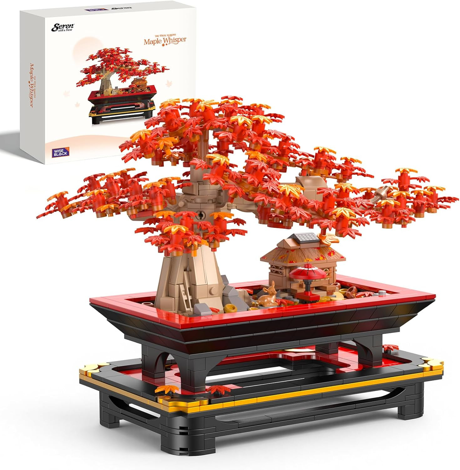 Wise Block Japanese Red Maple Bonsai Tree Building Set for Adults, 900 PCS Botan