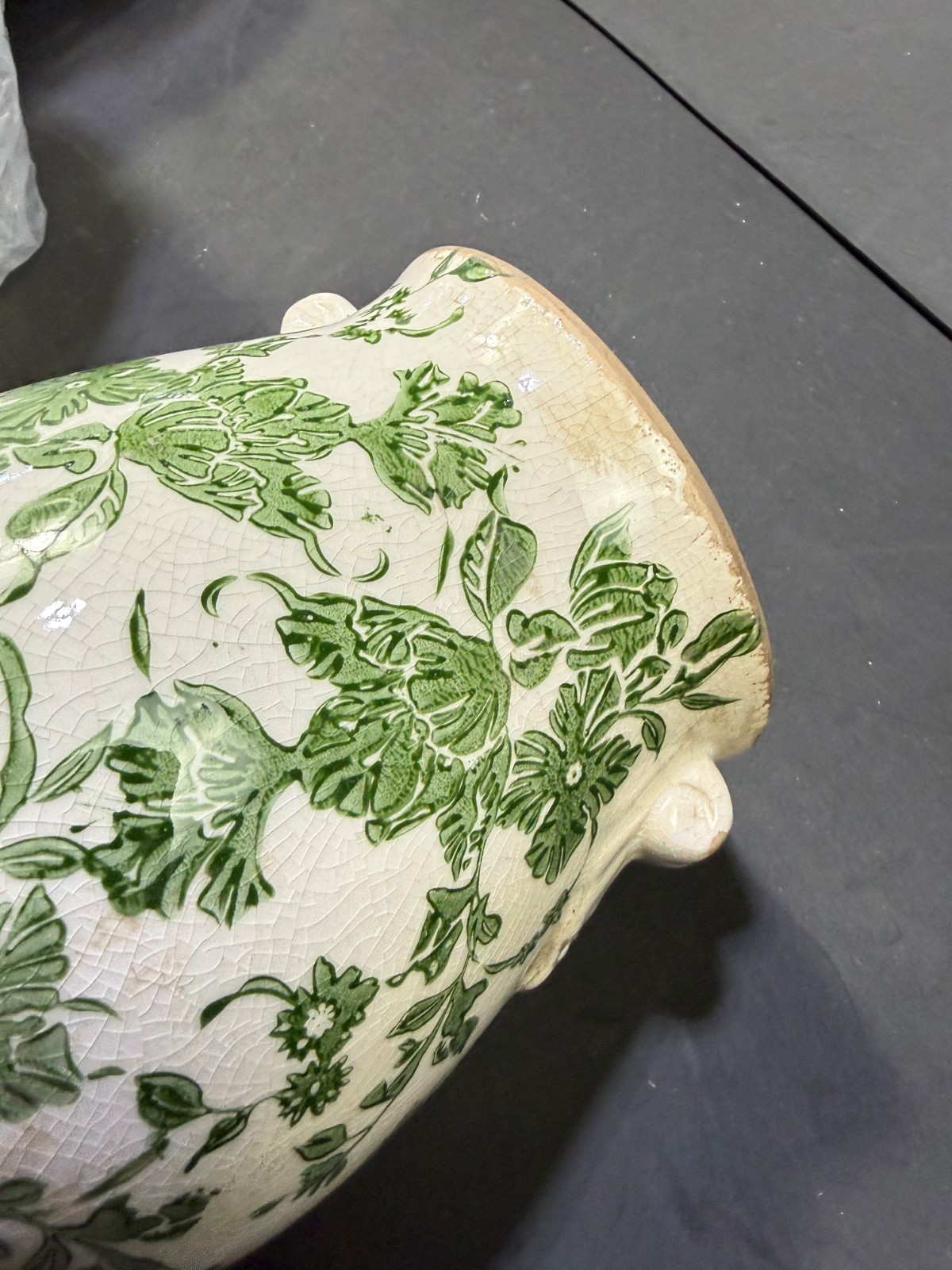Ninehaoou 6.5″ Large Ceramic Plant Pot Beige Green Vintage Floral Crackle Glaze