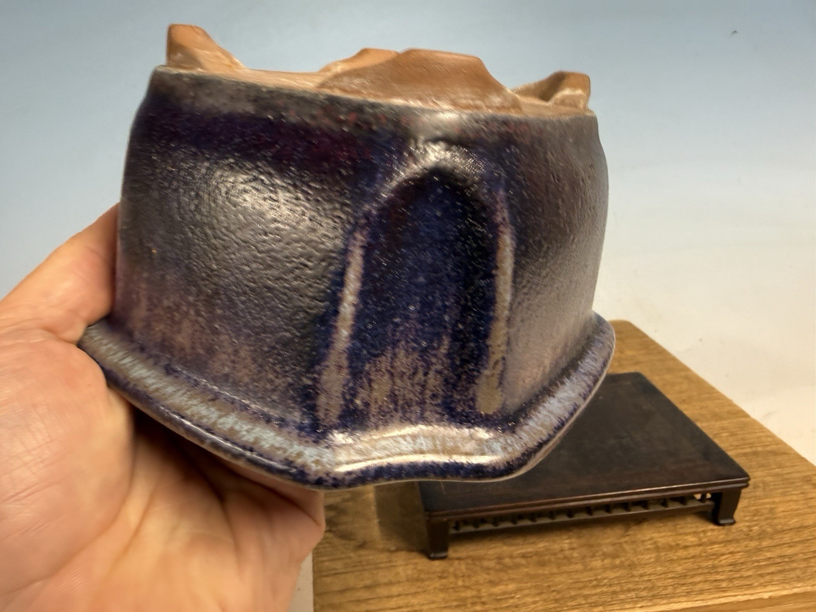 Japanese Unknown Maker Shohin Bonsai Tree Pot 6 7/8” Purple Glaze