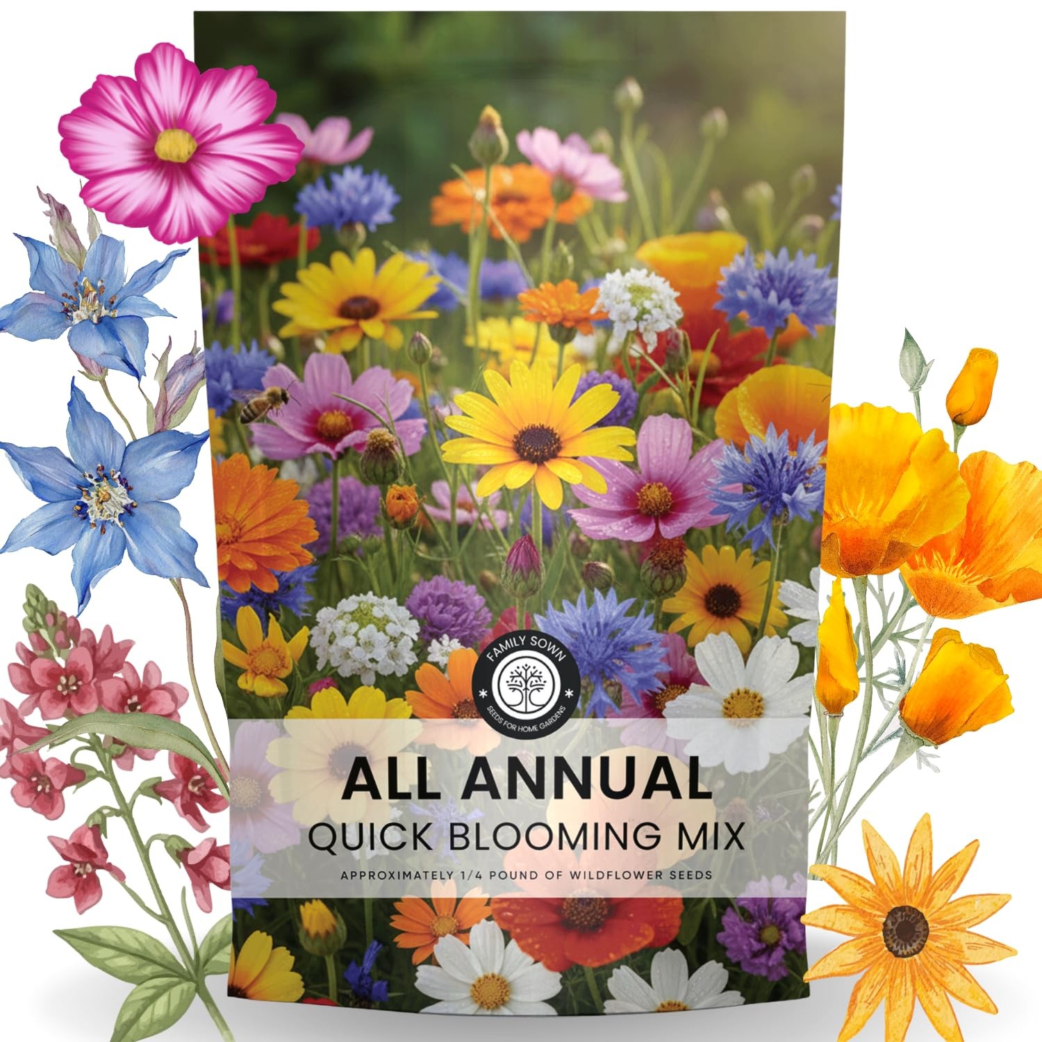 Quick Blooming Wildflower Mix 67,000 Seeds in 4 Ounce Packet for Planting