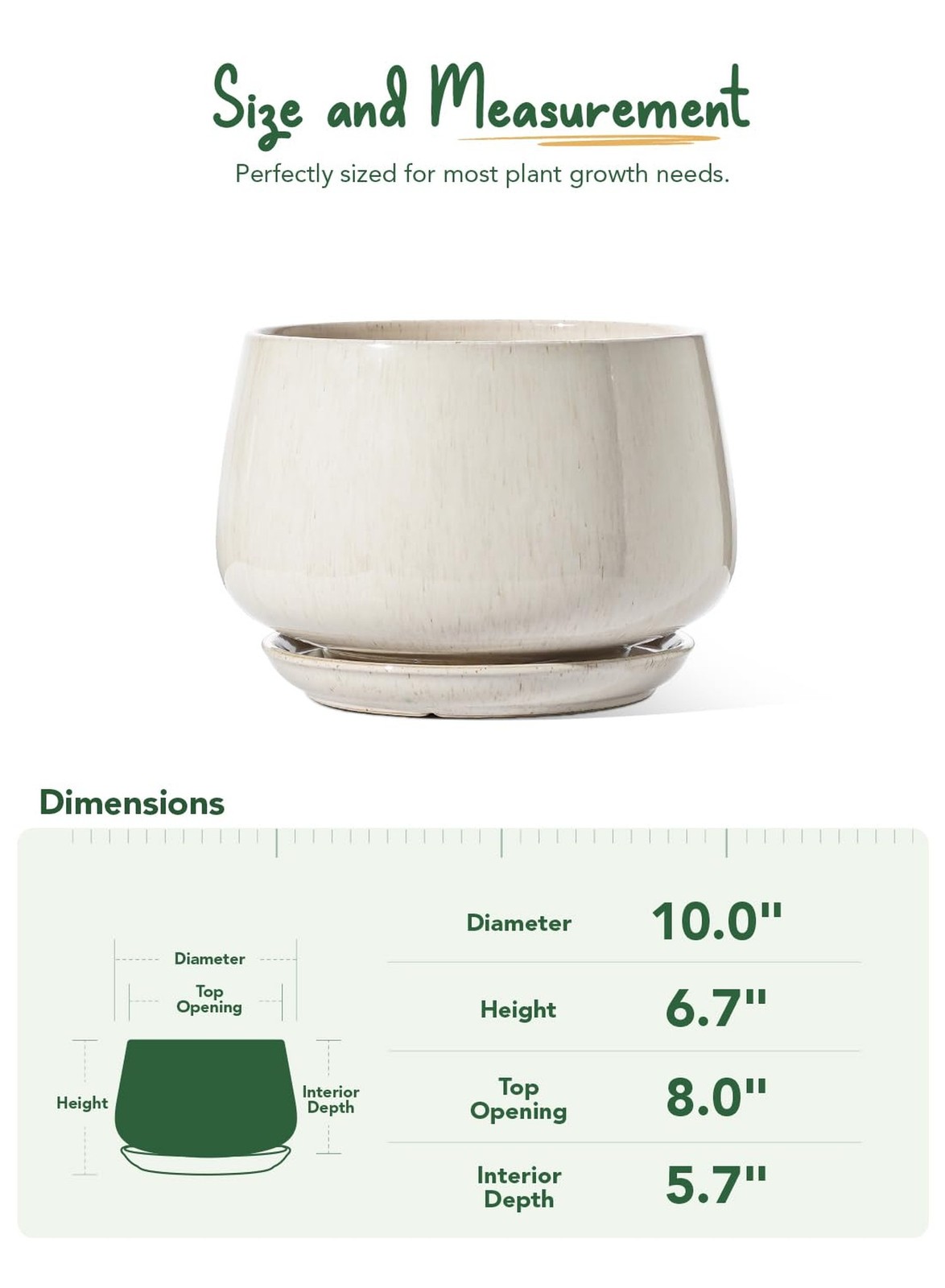 LE TAUCI Ceramic Planter, 10 Inch Plant Pot with Drainage Hole & Saucer –