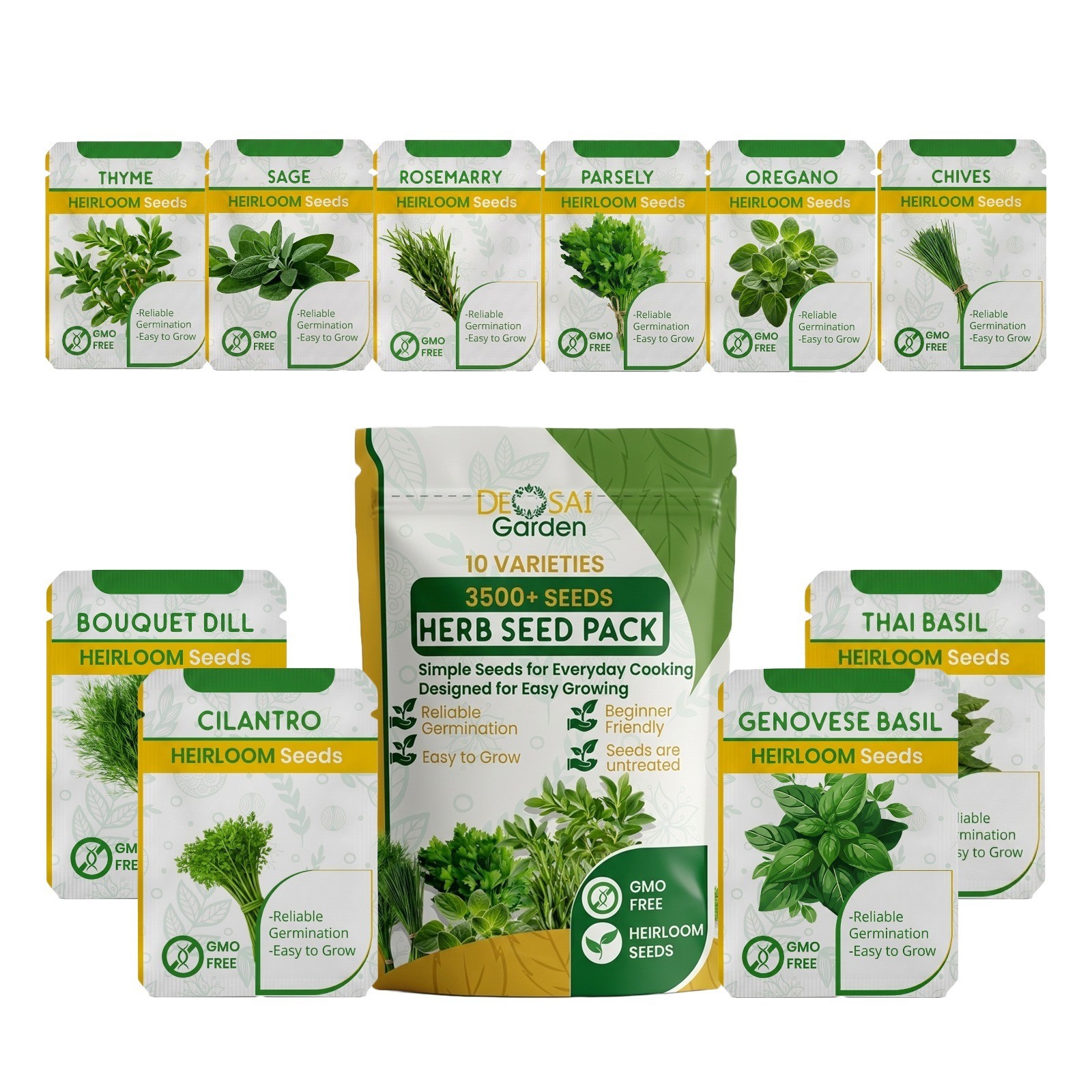 10 Non-GMO Heirloom Herb Seeds Variety Pack – Indoor & Outdoor Gardening Kit