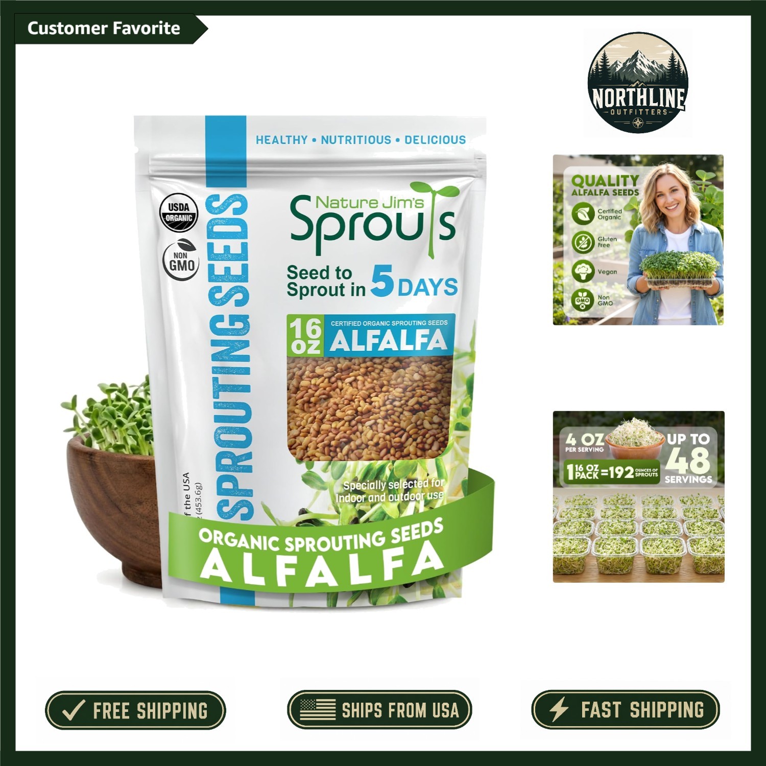 Fresh Organic Alfalfa Seeds – 16oz Non-GMO Sprouting Seeds for Healthy Meals