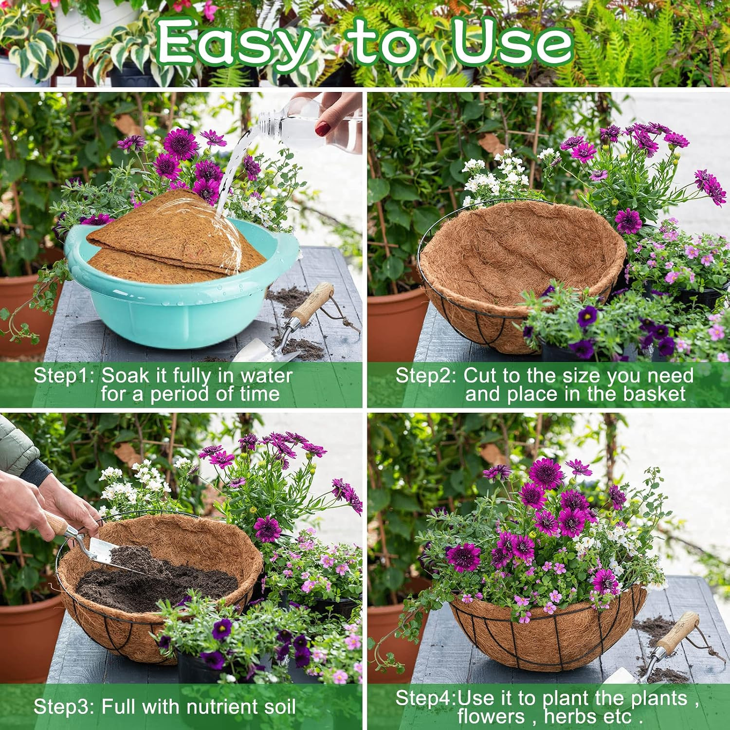 Riare 4 Pack 14 Inch round Coco Liners Replacement, 100% Natural Coconut Coir Li