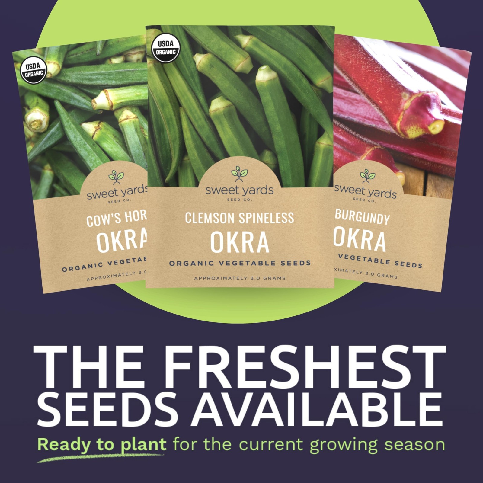Organic Okra Lovers Seeds Variety Pack – 3 Individual Packs – variety pack