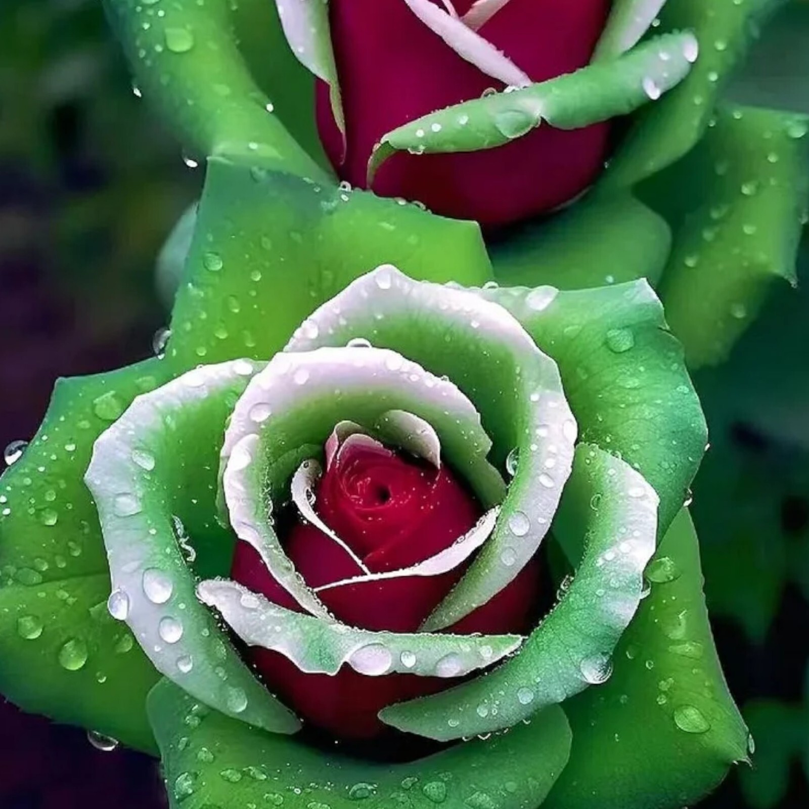 20pcs Ruby Green Twin Roses – Captivating Contrasts for Your Garden – Non-GMO