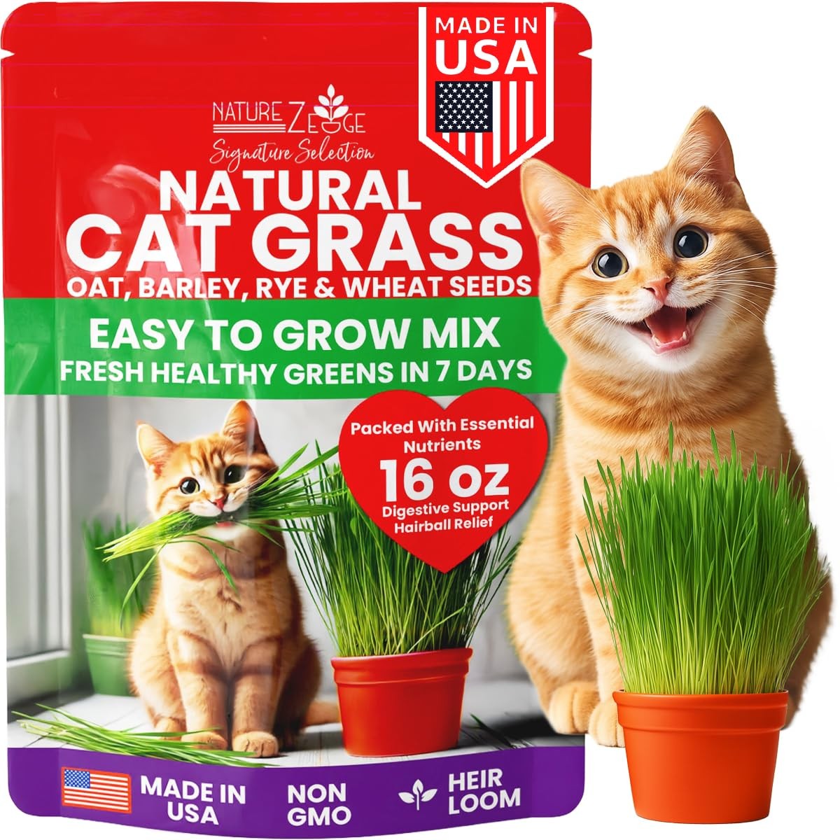 Premium Cat Grass Seeds NonGMO Indoor Plant for Cats 1 lb Oat, Wheat, Rye