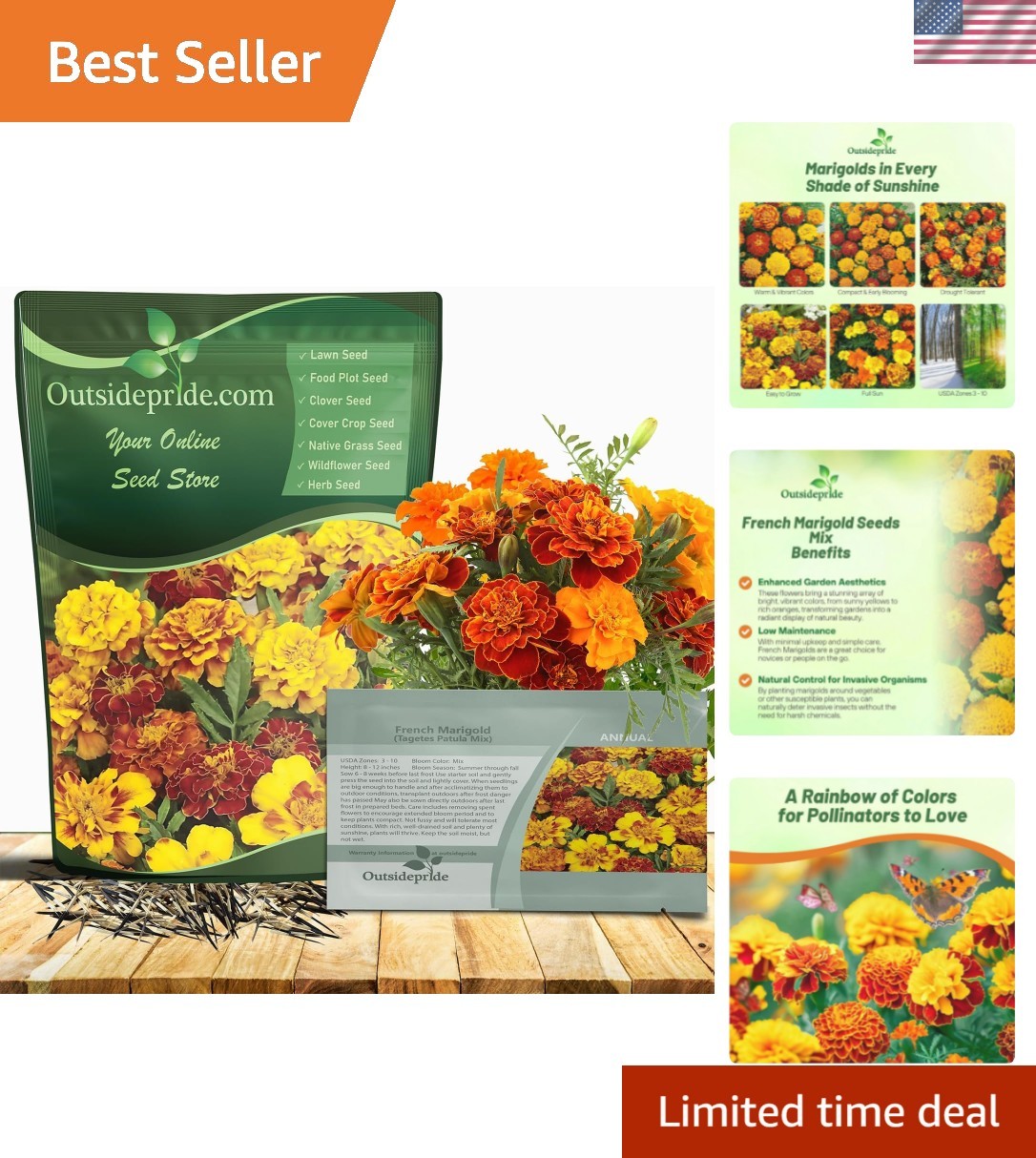 French Marigold Seeds Mix – 1000 Pcs Annual, Compact, Heat & Drought Tolerant…