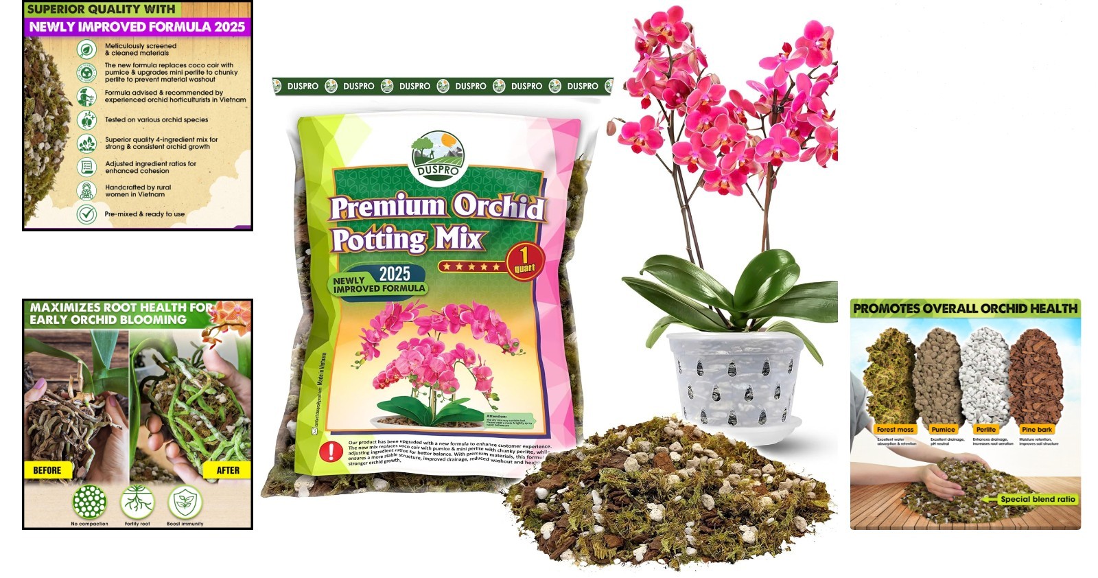 Orchid Potting Mix with Pine Bark & Pumice – Perfect for Strong Roots, 1 Quart