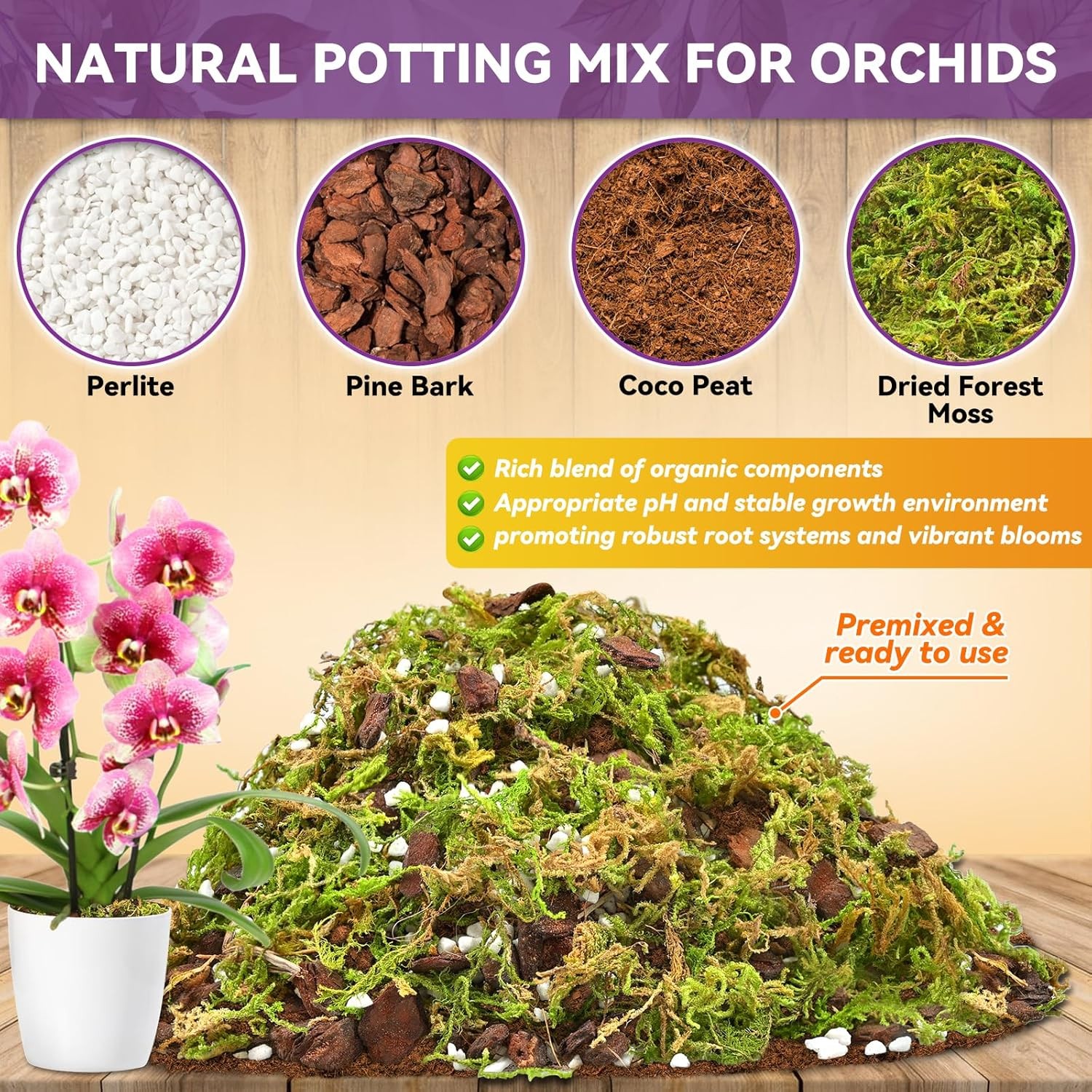 Riare 4QT Orchid Potting Mix for Repotting- Repotting Kit 4 Quarts