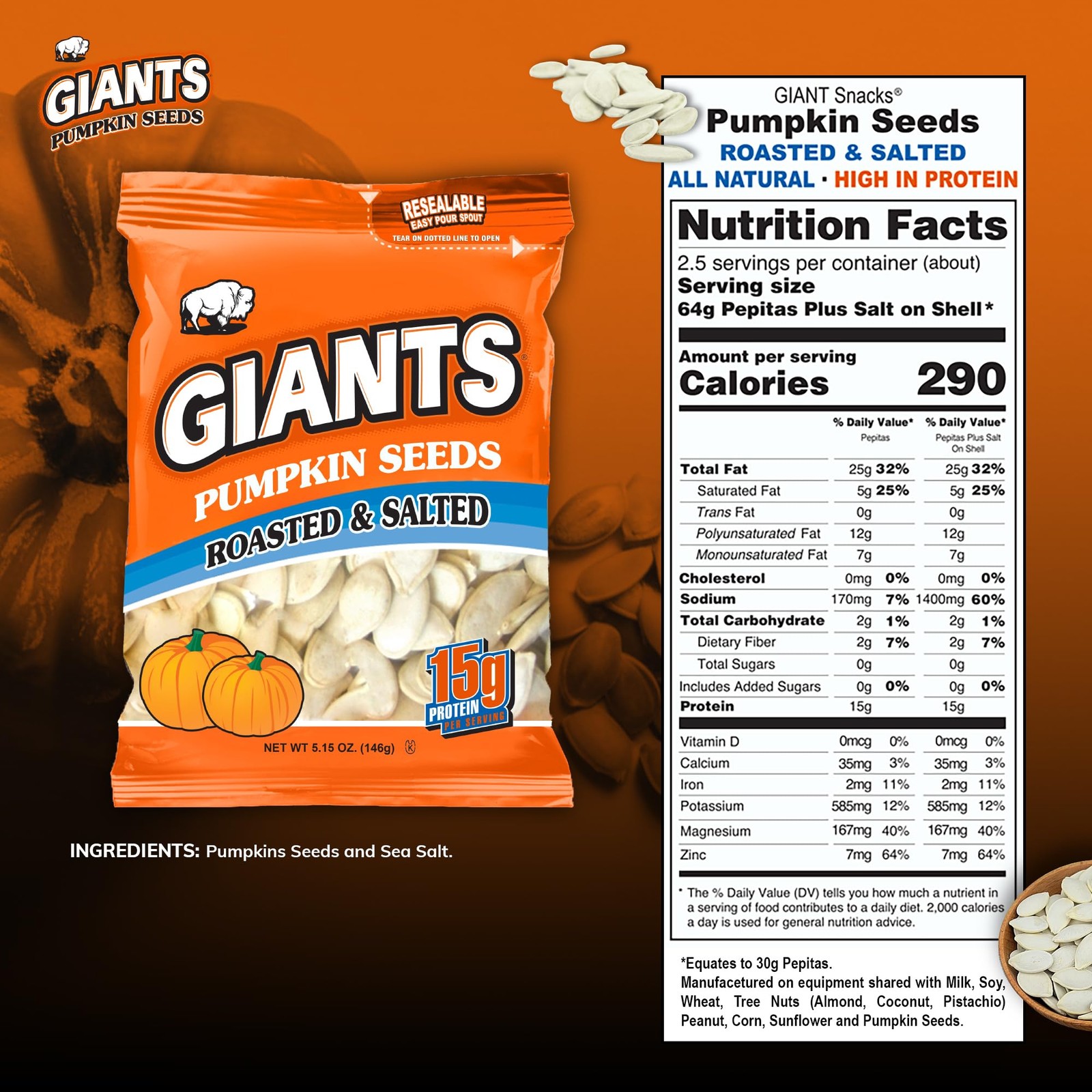 GIANTS Pumpkin Seeds – Pumpkin Seeds in Shell, Pumpkin Seeds to Eat, Roasted …