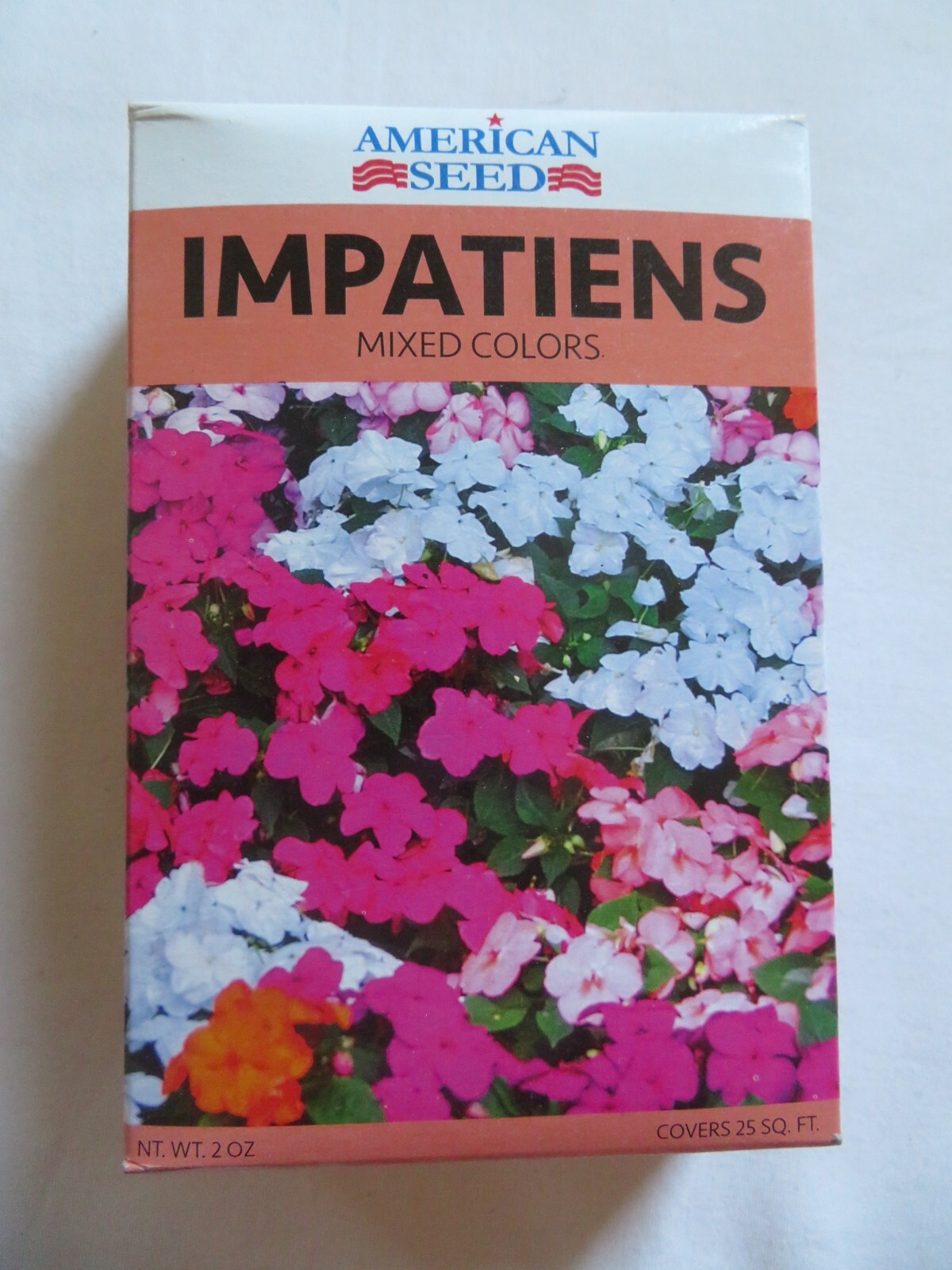(1) Box Of American Seed Impatiens Mixed Colors Covers 25 Square Feet 2 Oz