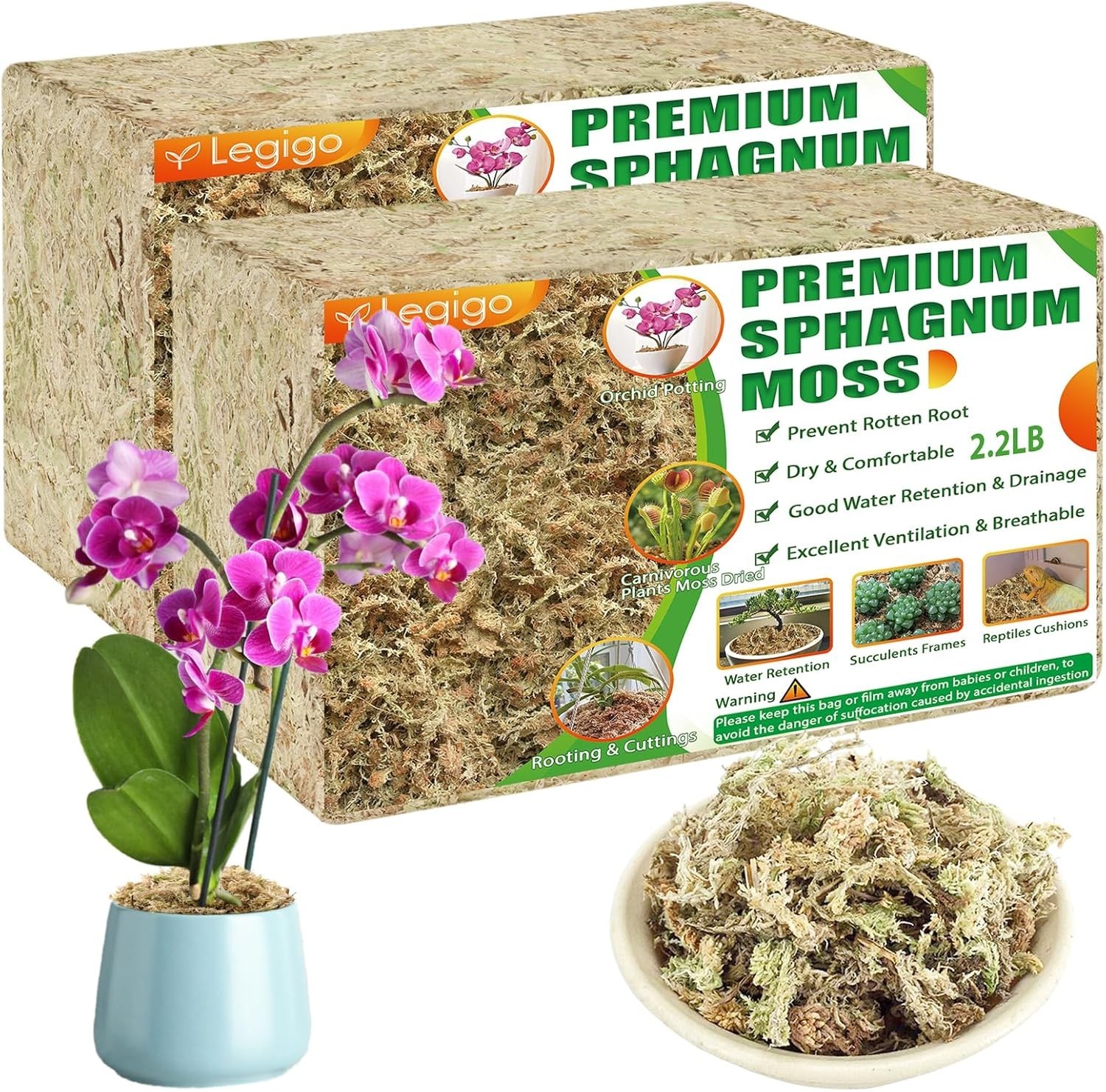 4.4lbs Organic Sphagnum Moss – 80QT Natural Plant Soil for Orchids