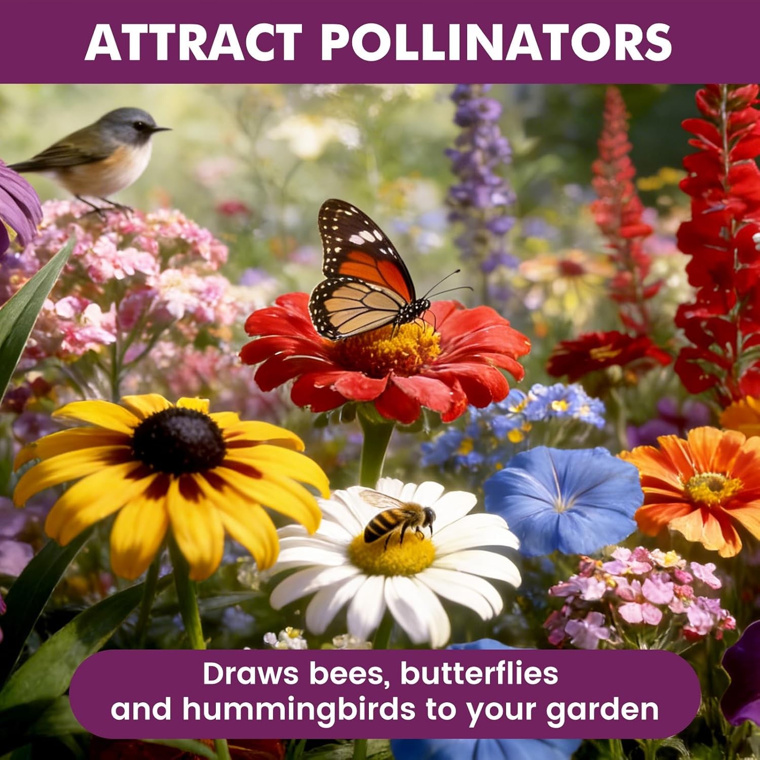 10000+ Wildflower Seeds Bulk – Butterfly & Hummingbird Mix – 21 Variety Non-GMO