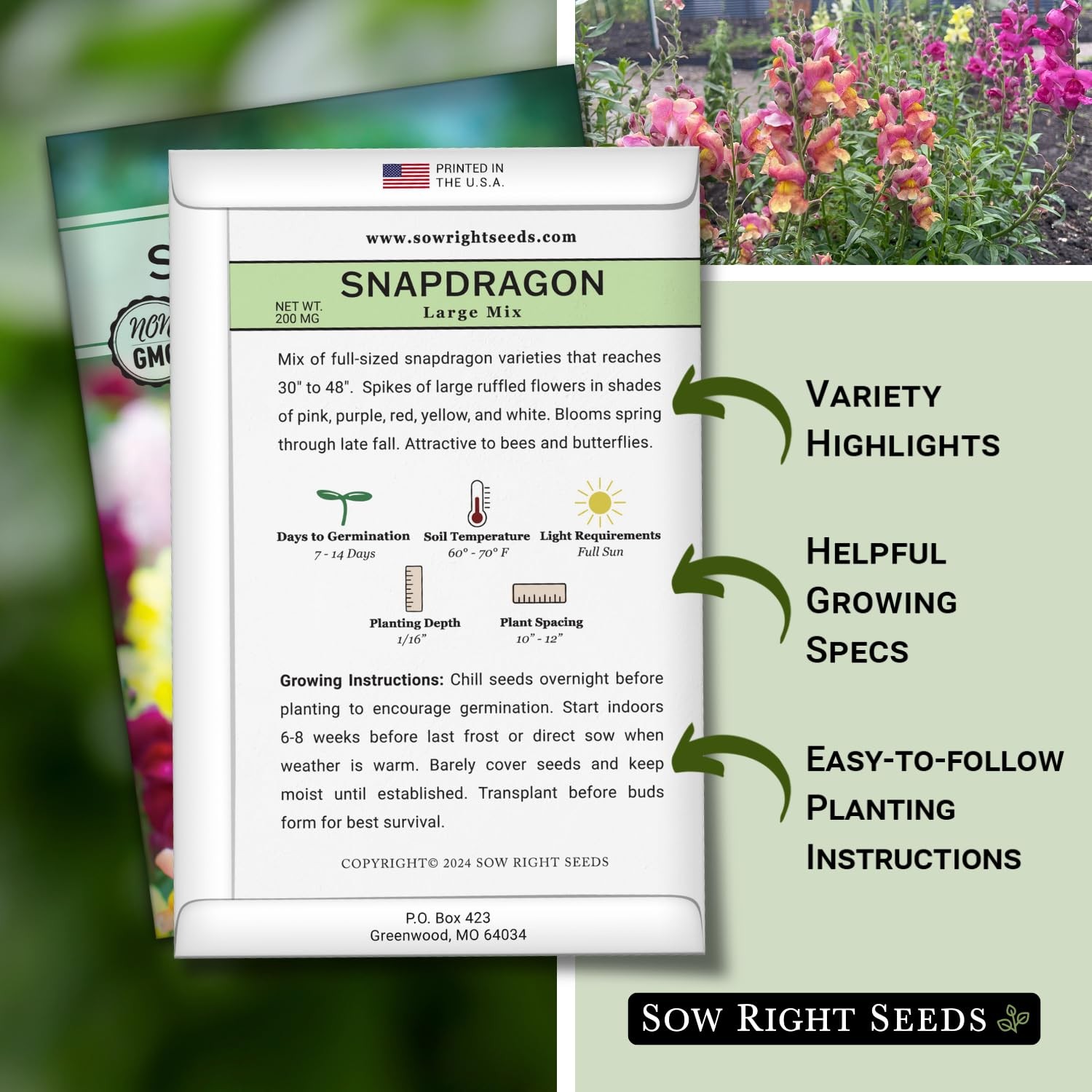 Sow Right Seeds – Large Mix Snapdragon for Planting – Non-GMO mix