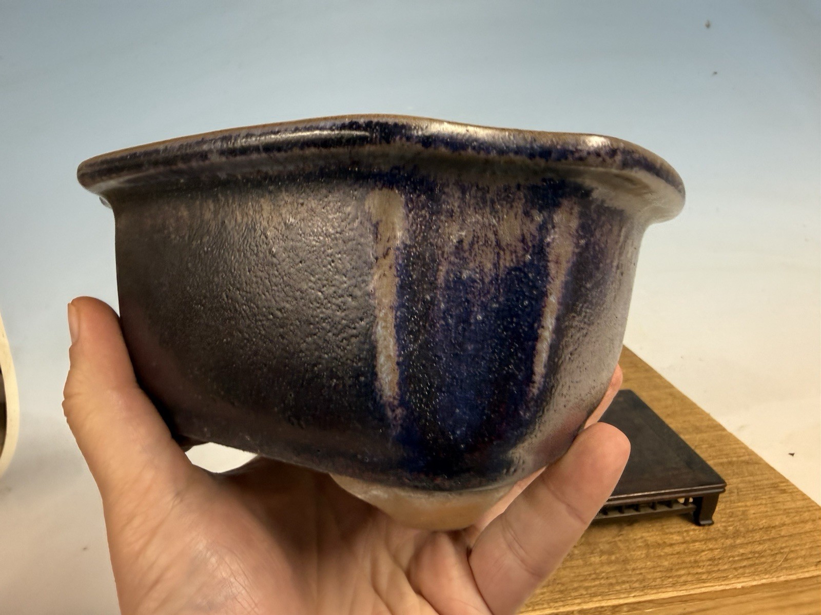 Japanese Unknown Maker Shohin Bonsai Tree Pot 6 7/8” Purple Glaze