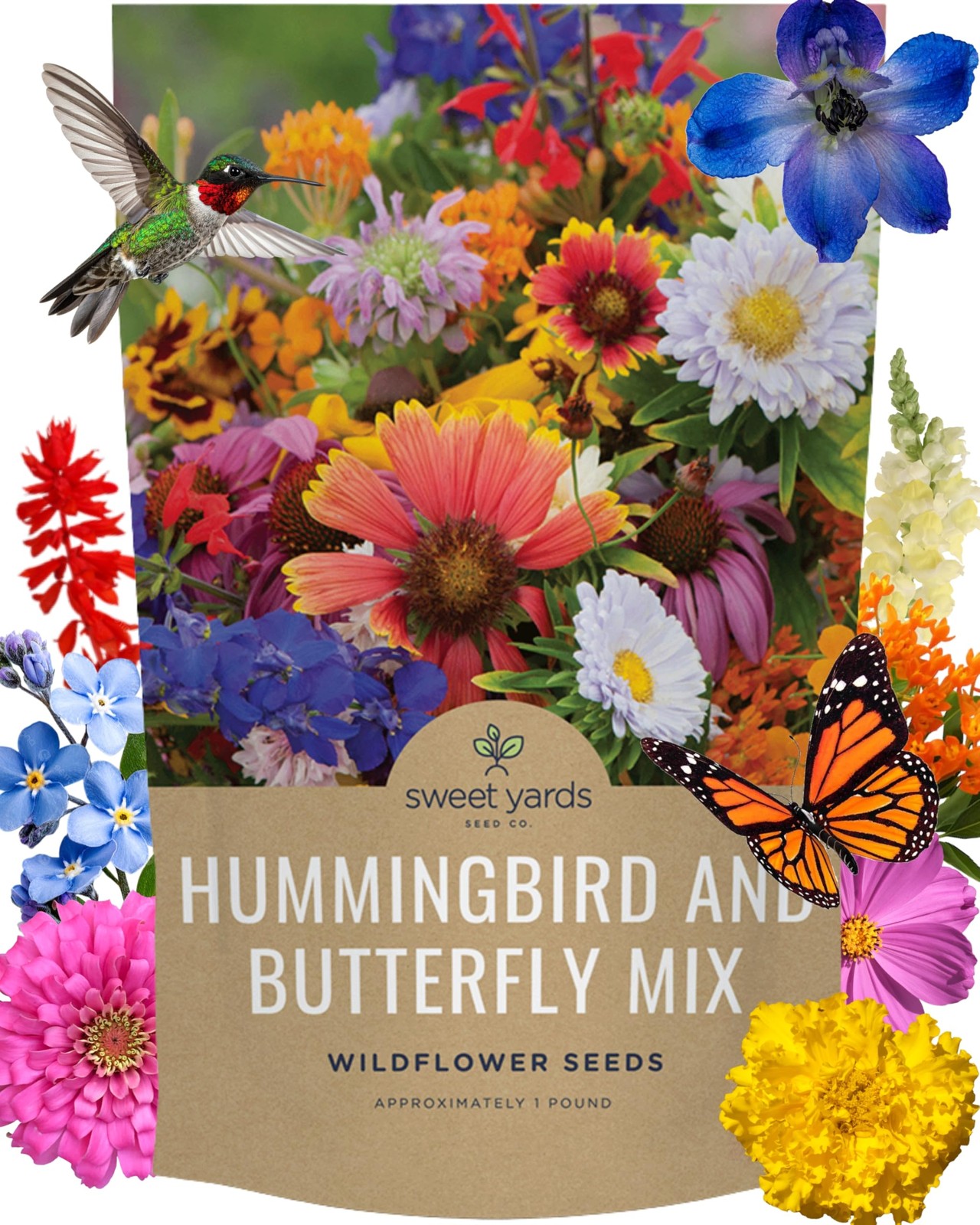 Bulk Wildflower Seeds Butterfly and Hummingbird Mix – 1 Pound Bag – Over 120,…