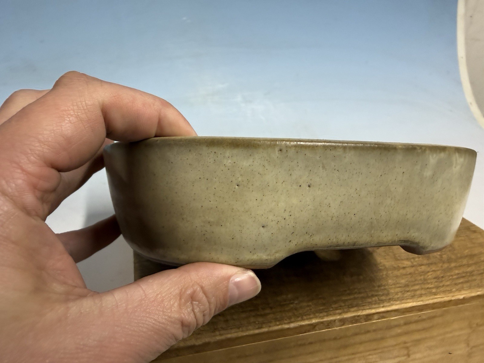 Cream Glazed Shohin Size Tokoname Bonsai Tree Pot By Yamafusa 7 3/4” Patina!!!