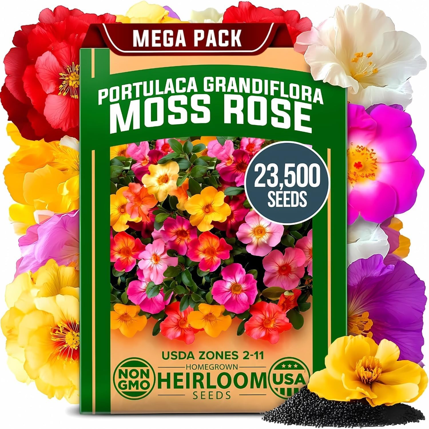 Moss Rose Bulk Seeds (23,500+) – Attract Pollinators with Low-Maintenance Color